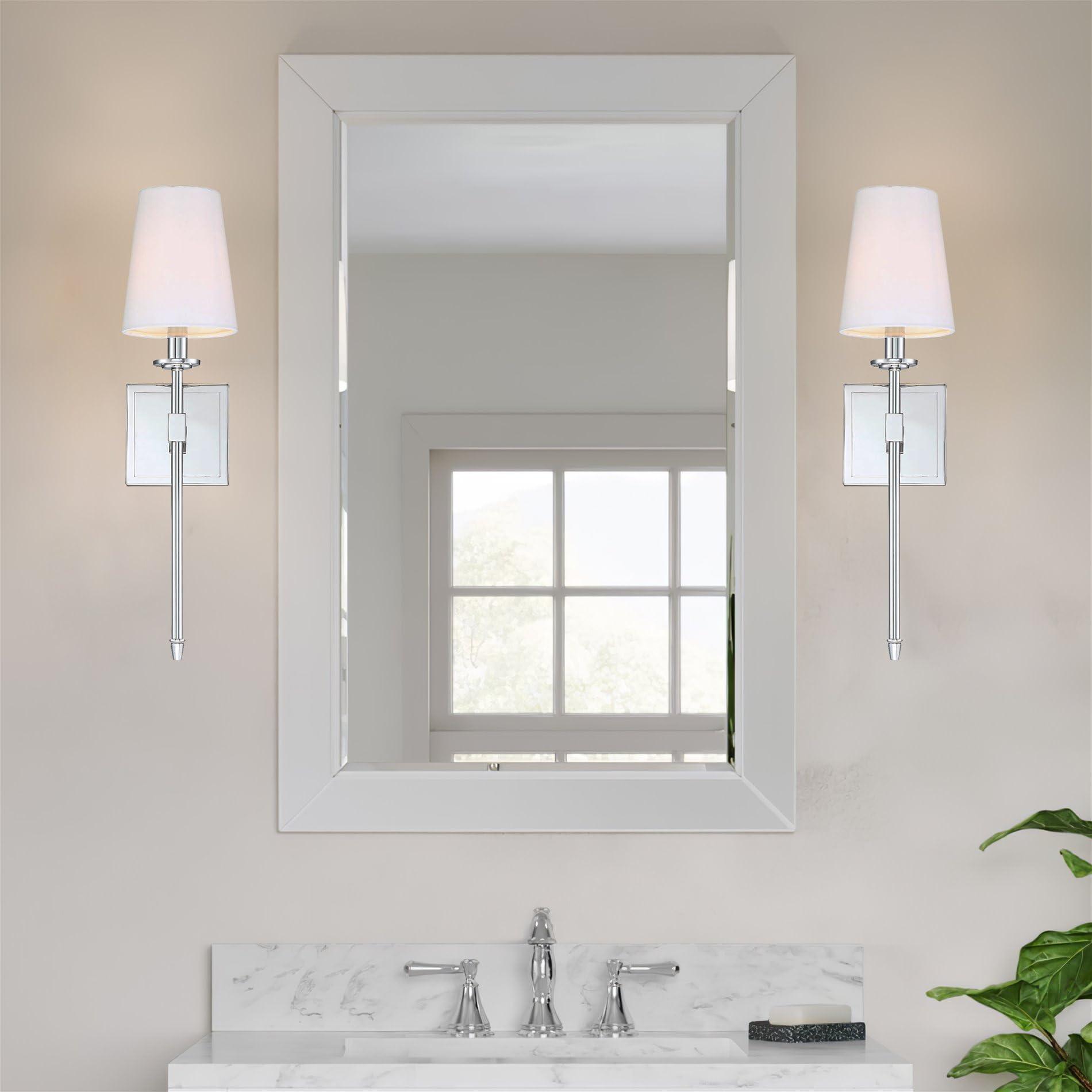 Kira Home Kira Home Torche 20" Wall Sconce/Wall Light + Linen Shade, Chrome Finish