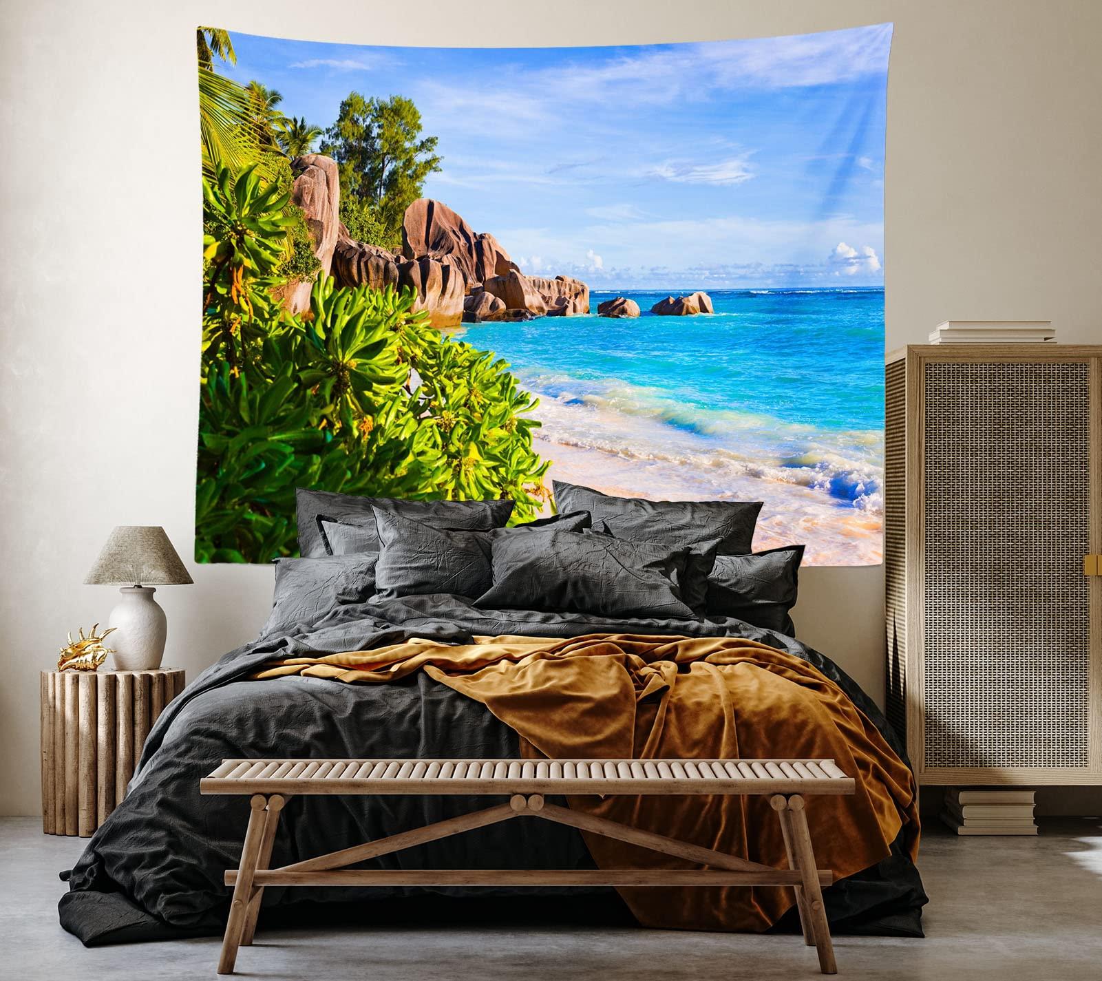 Loccor Loccor 5x4ft Tropical Beach Tapestry Photo Backdrop Stone Mountain Source D\'Argent at Seychelles Scenic Tapestries Nature Landscape for Bedroom Living Room Dorm Home Decoration Wall Art Decor