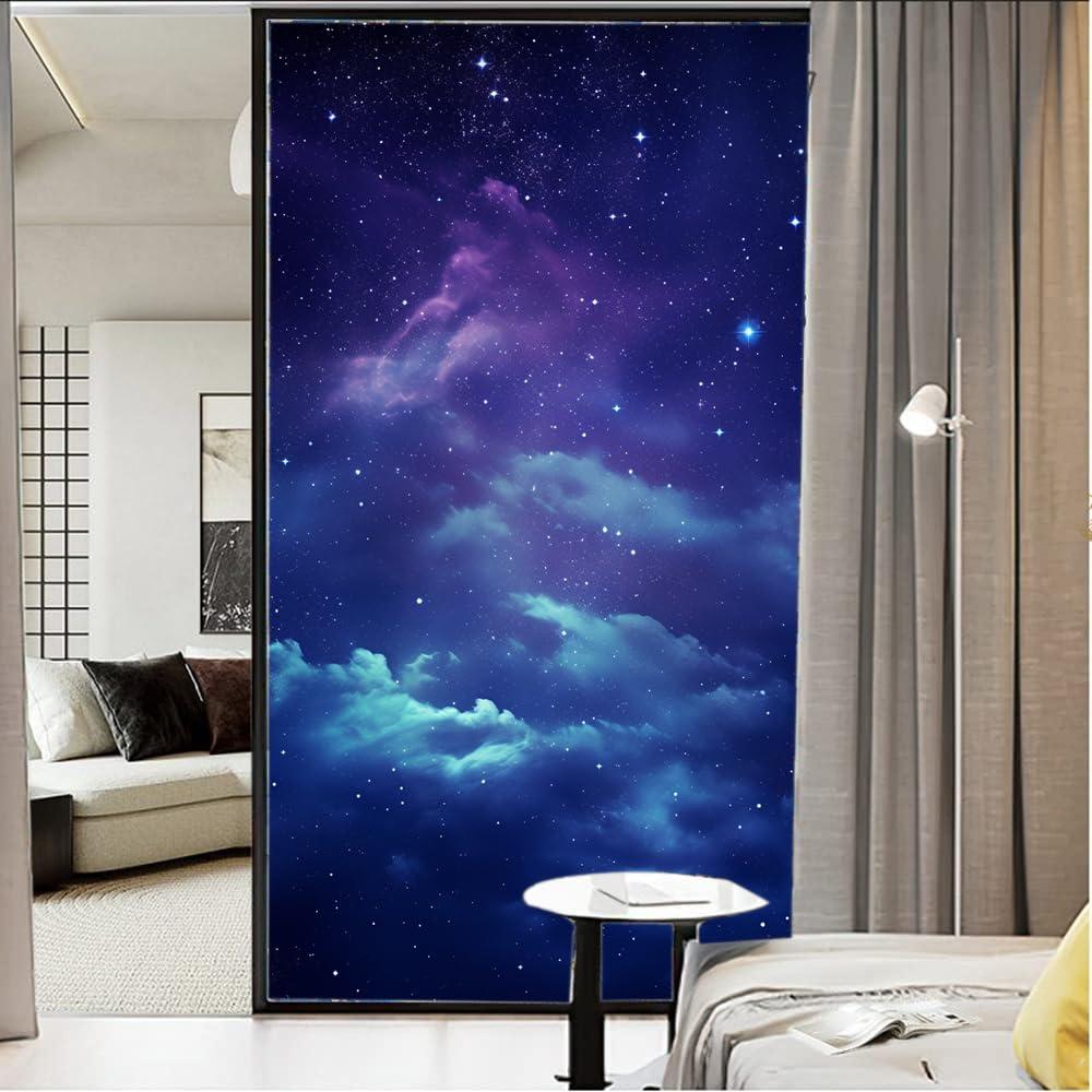 Dunmat Dunmat Gorgeous Galaxy Window Film Sun Blocking Dream Nebula Modern Star Sky Stained Glass Window Film No Glue Decorative Window Cling for Home Window&Glass Door 27.6Wx39.4L