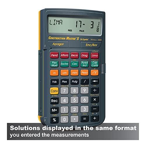 Calculated Industries Calculated Industries 4054 Construction Master 5 en Espanol Construction Feet-Inch-Fraction Calculator for Carpenters [Calculadora de construcción con pies, pulgadas y fracciones para carpinteros]
