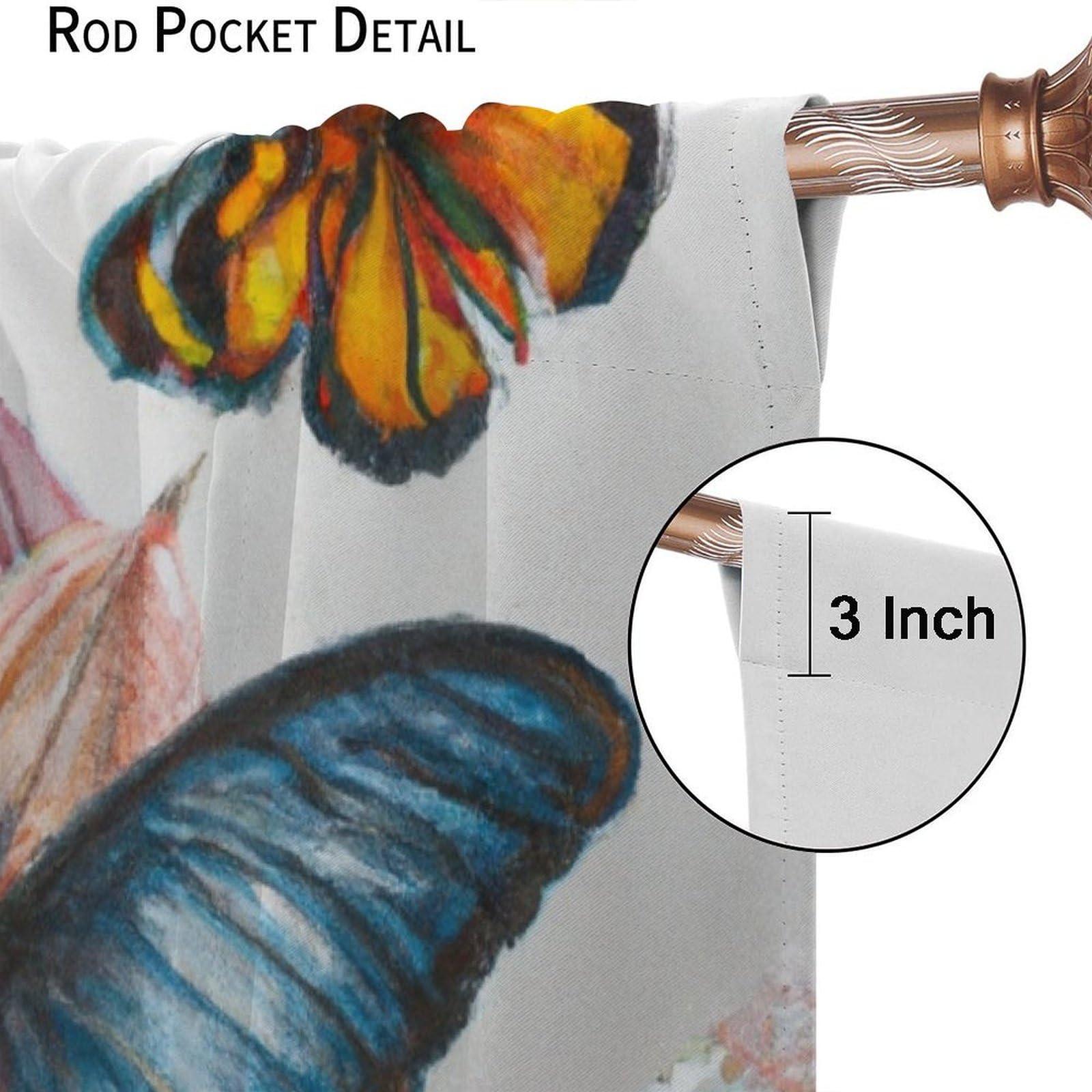 dongbunishangmao Butterfly Curtains Magic Spring Forest Blooming Flowers Butterfly Print Window Drapes for Bedroom Living Room Rod Pocket Blackout Curtains 2 Panels 21x45in, Style-2