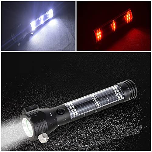 Spurtar Spurtar 7 Modes Solar Flashlights with Car Safety Hammer, Seatbelt Cutter, Compass & Magnet, 2000 mAh Multi Function Tactical Flashlight, Emergency Flashlight for Car, LED Flashlight, Black