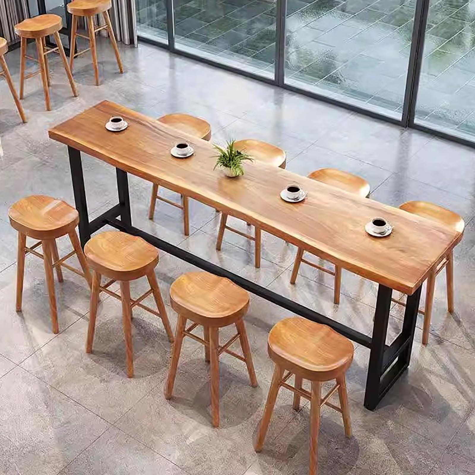 Topjia Solid Wood Bar Table,Modern Bar Height Table with Footrest,Rectangular Pub Tables Tall Counter Height Coffee Table,Live Edge Long Dining Table Kitchen Table,Only Table