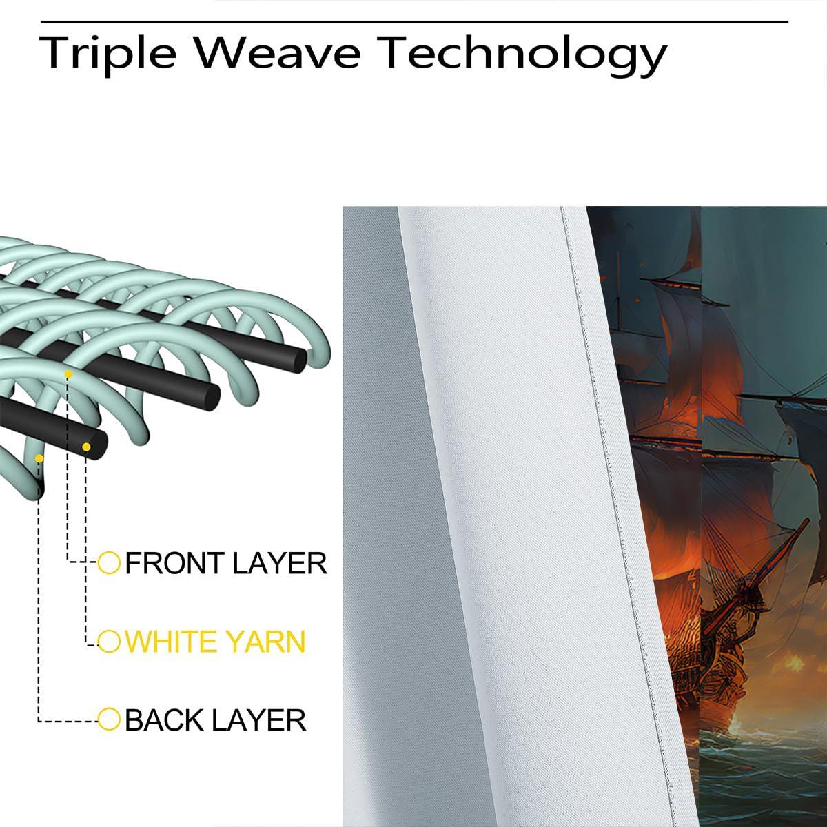 ONINUO ONINUO Nautical Pirate Ship Blackout Curtains for Girls Boy Home Decor, Ocean Sailing Adventure Grommet Thermal Insulated Drapes Darkening Window Curtain for Bedroom Living Room, 63 x 63 Inch