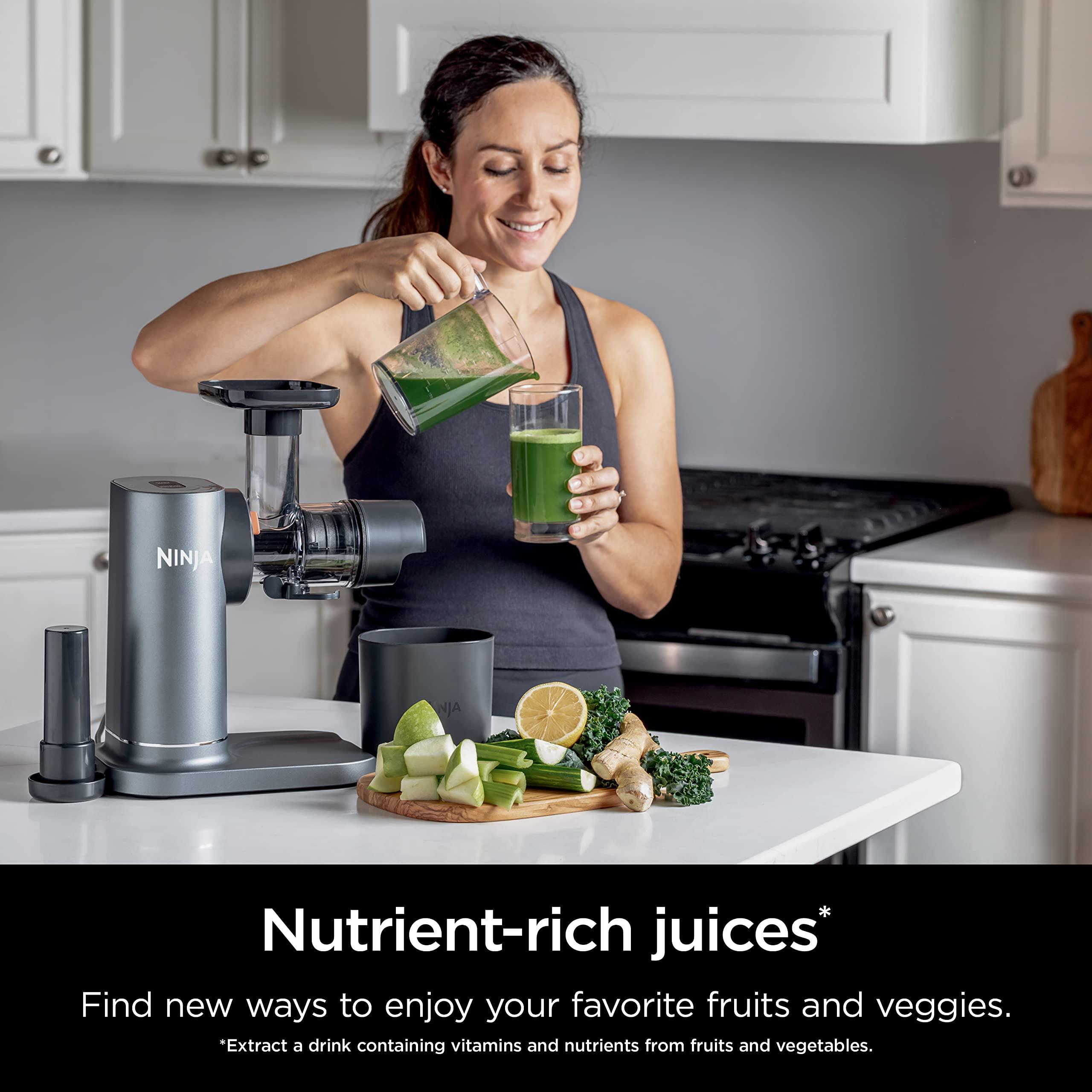 Ninja Ninja JC151 NeverClog Cold Press Juicer, Powerful Slow Juicer with Total Pulp Control, Countertop, Electric, 2 Pulp Functions, Dishwasher Safe, 2nd Generation, Charcoal