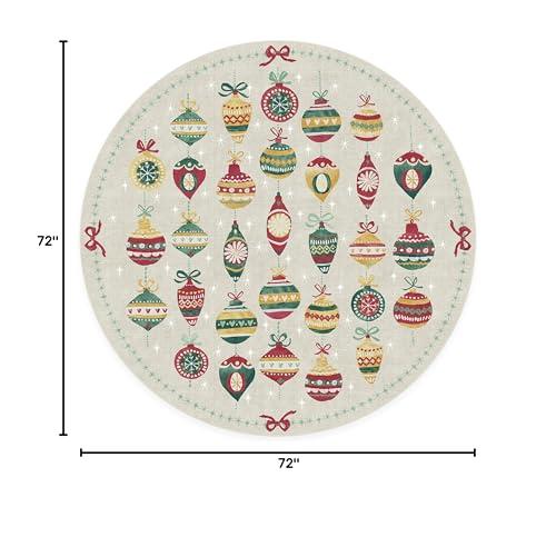 RUGGABLE RUGGABLE Washable 6 ft Round Rug, Festive Garland White, Premium Christmas Rugs for Living Room, Bedroom, Kitchen, Office, Classroom with Gripper Non Slip Pad, Festive Garland White