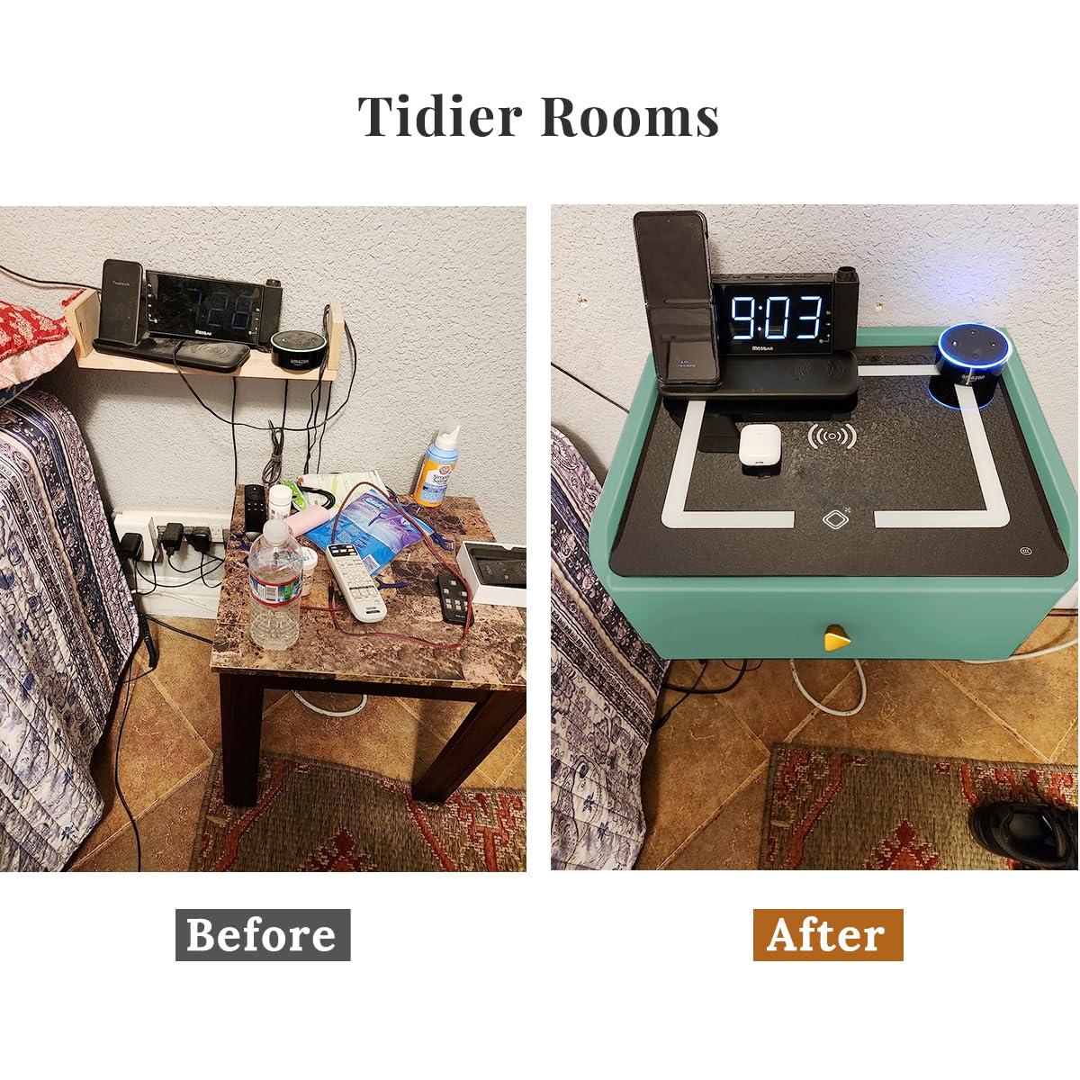 HOMEMORE HOMEMORE Smart Nightstand Floating Bedside Table LED Nightstand with Charging Smart Nightstand Bedroom Options for Young People.