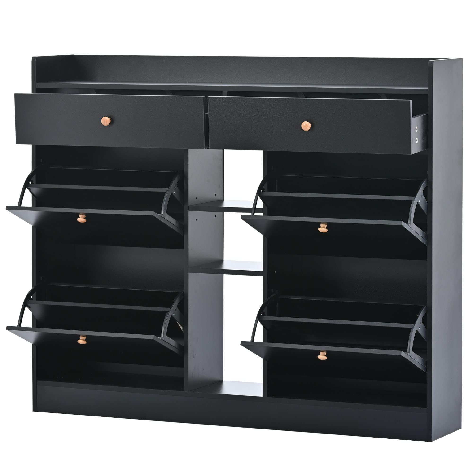 Quarte Multifunctional Shoe Cabinet with 4 Flip Drawers,Free Standing Shoe Rack with 2 Drawers and Adjustable Shelf,for Entryway Hallway Foyer Mudroom (Black@z)