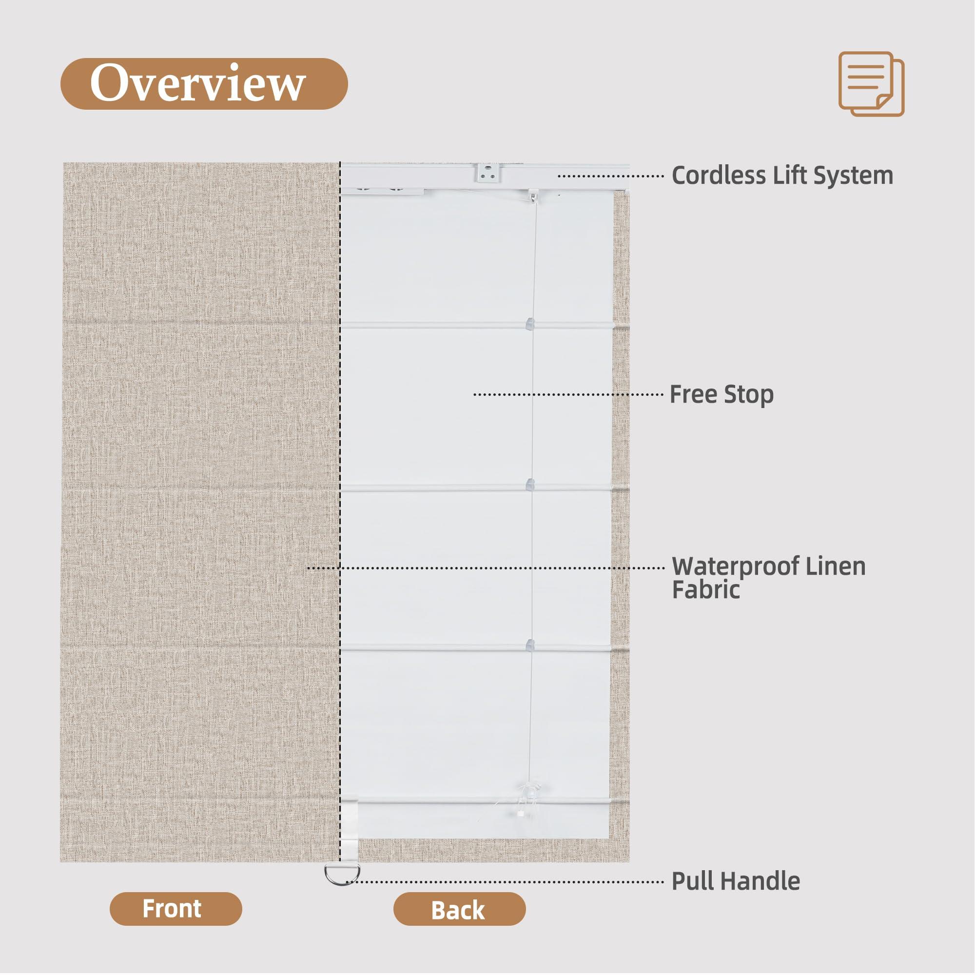 Blindzup Blindzup Cordless Roman Shades for Windows, Pull Down Linen Roman Blinds with Waterproof and Room Darkening Fabric for Living Room Dining Room Bathroom,Privacy Blackout Coffee, 29" W x 54" H