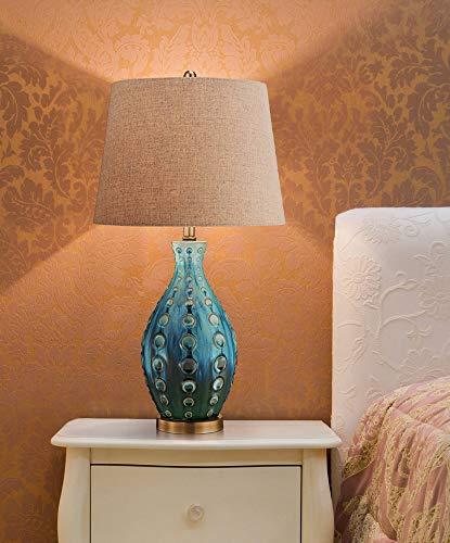 360 Lighting 360 Lighting Mid Century Modern Vase-Shaped Table Lamp 26.5" High Textured Glaze Teal Green Hand-Made Ceramic Tan Linen Drum Shade for Living Room Bedroom House Bedside Home (Color May Vary)
