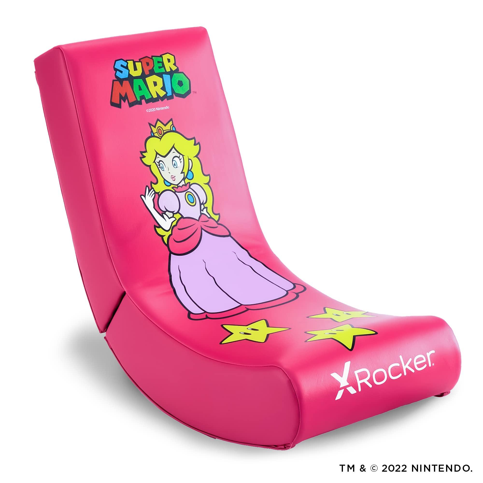 X Rocker X Rocker Super Mario Peach Video Gaming Floor Chair, Official All-Star Edition Nintendo Collectible, Faux Leather, Foldable, 5000201, 33.46\" x 16.14\" x 25.59\", Princess Peach Pink
