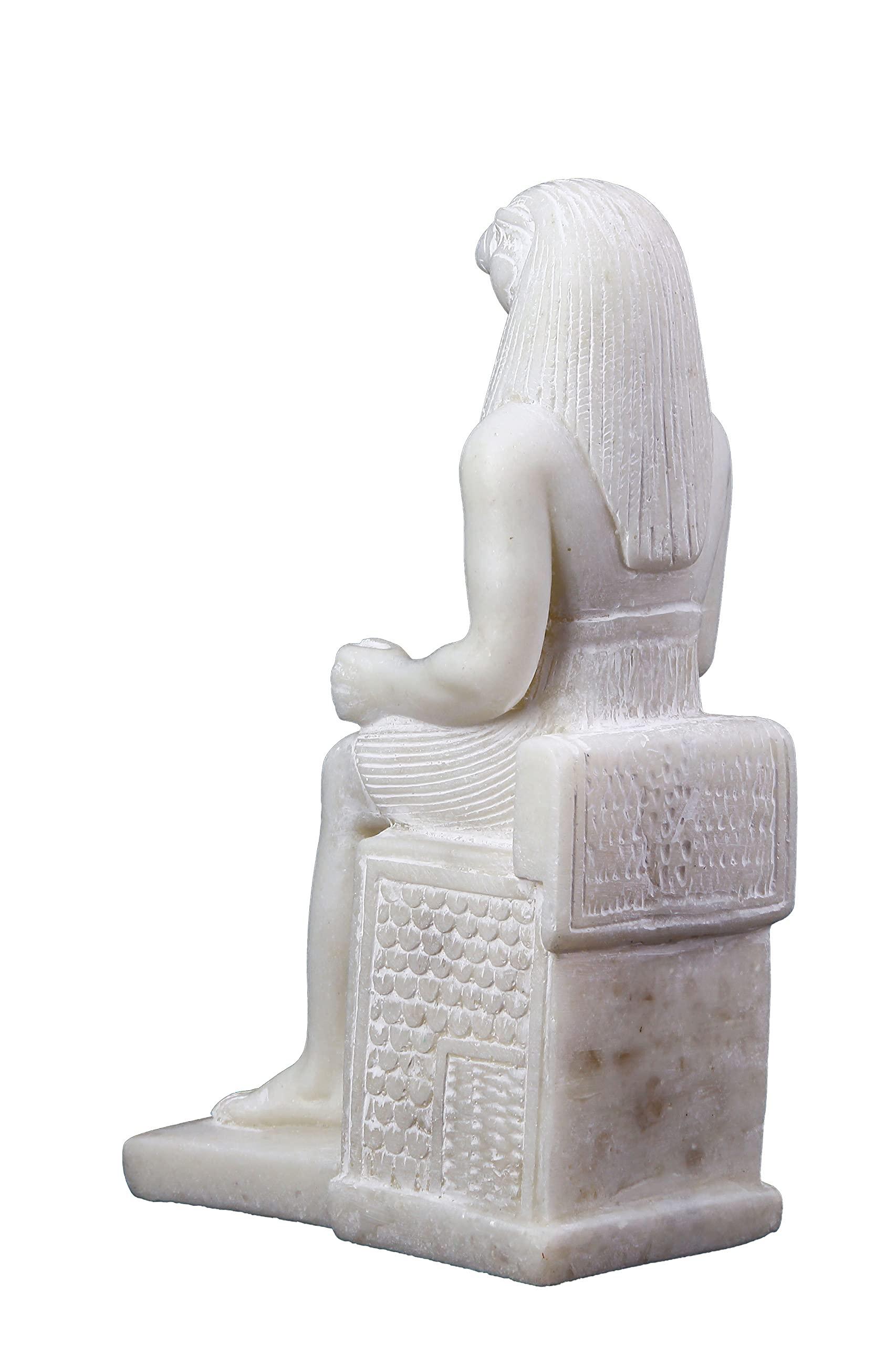 HomeLoft Basics Unique ancient Egyptian Falcon Bird god Horus seated statue marble stone made in Egypt. His name means he who is above and he who is distant. He was a god of the sky and war.