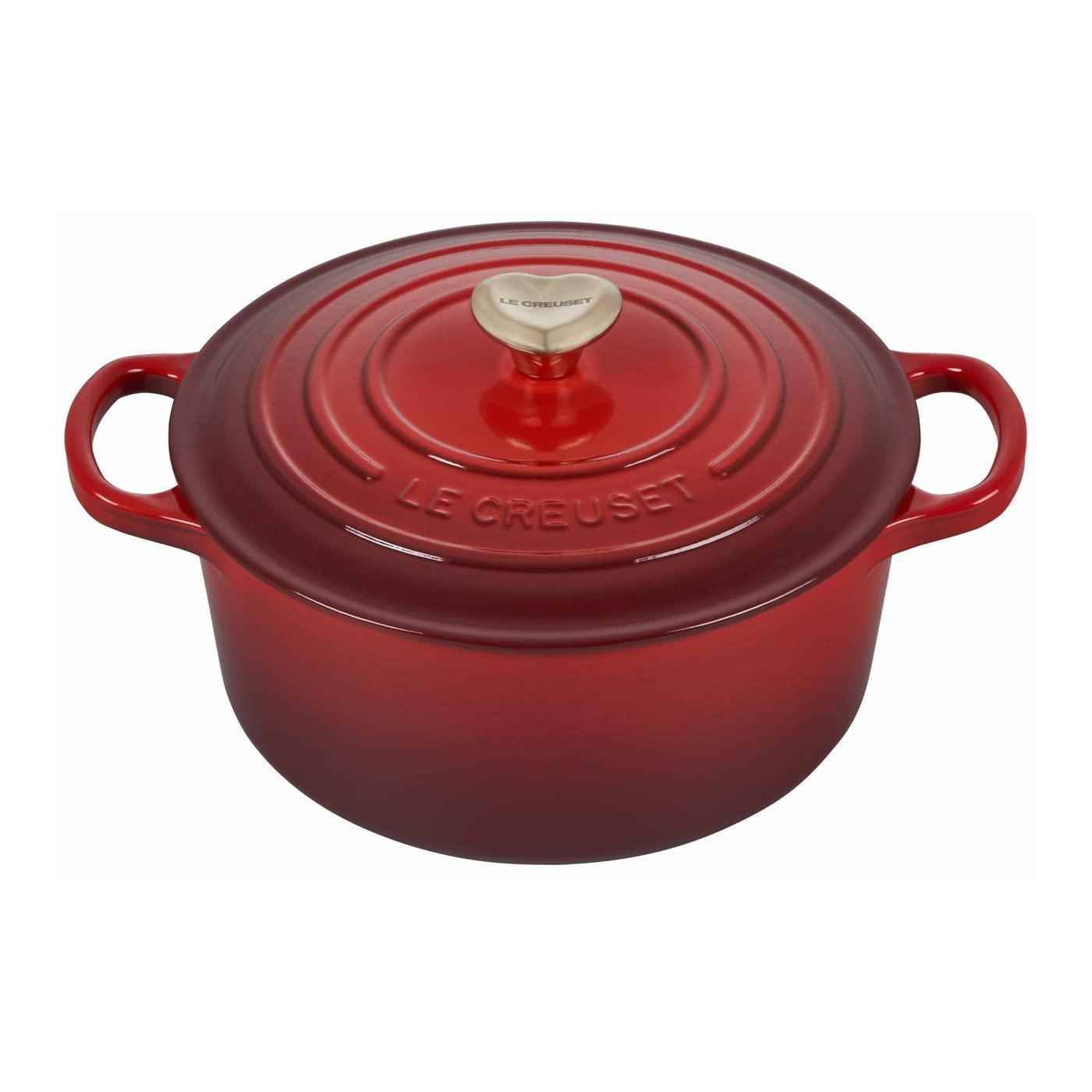 Le Creuset Le Creuset 5 1/2 Qt. Signature Round French Oven w/Additional Engraved Personalized Stainless Steel Knob - Cherry