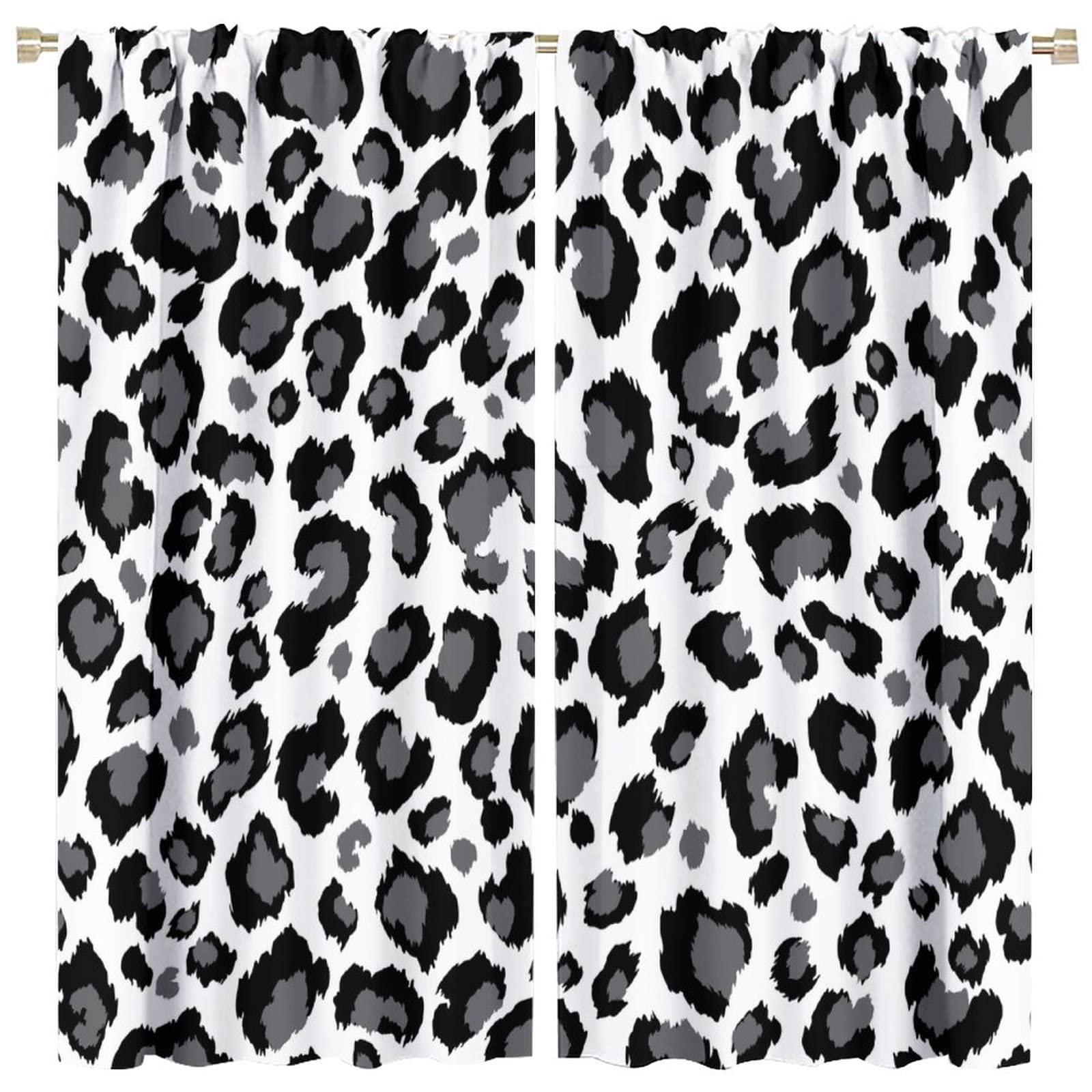 BAEKJIN Animal Skin Curtains for Kitchen Black White Leopard Print Modern Simple Geometric Art Printed Living Room Bedroom Window Drapes 42x45in