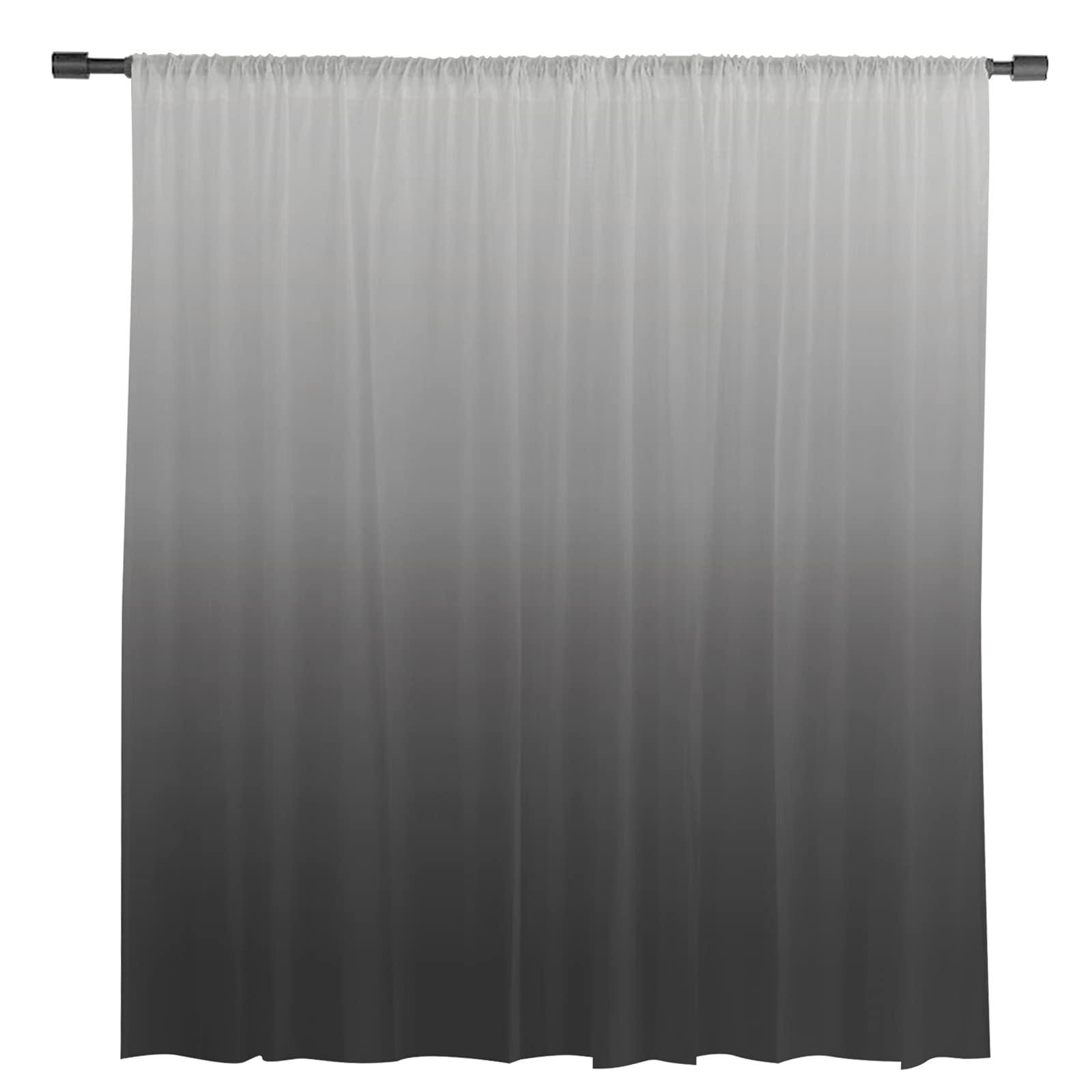 Sunteeny Ombre Sheer Curtains 45 inches Long for Bedroom Living Room Panel Gray Black Gradient Pattern Rod Pocket Voile Curtain Light Filter Window Treatments Net Drapes for Kitchen/Sliding Door 52x45in