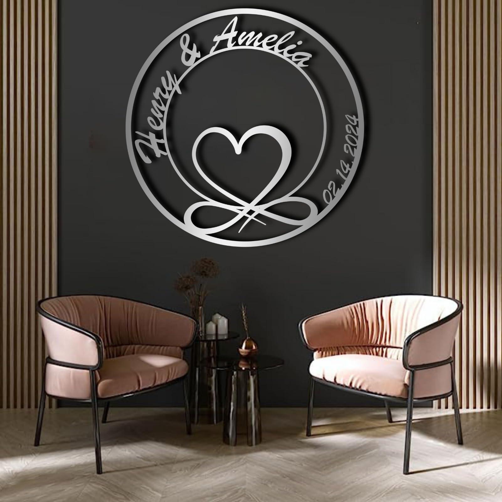 lunwall Infinity Heart Metal Wall Art, Infinity Wall Decor, Metal Heart Wall Decor, Metal Infinity Sign Wedding Gifts, Personalized Infinity Sign, Metal Infinity Symbol, Personalized Wall Art for Couples,