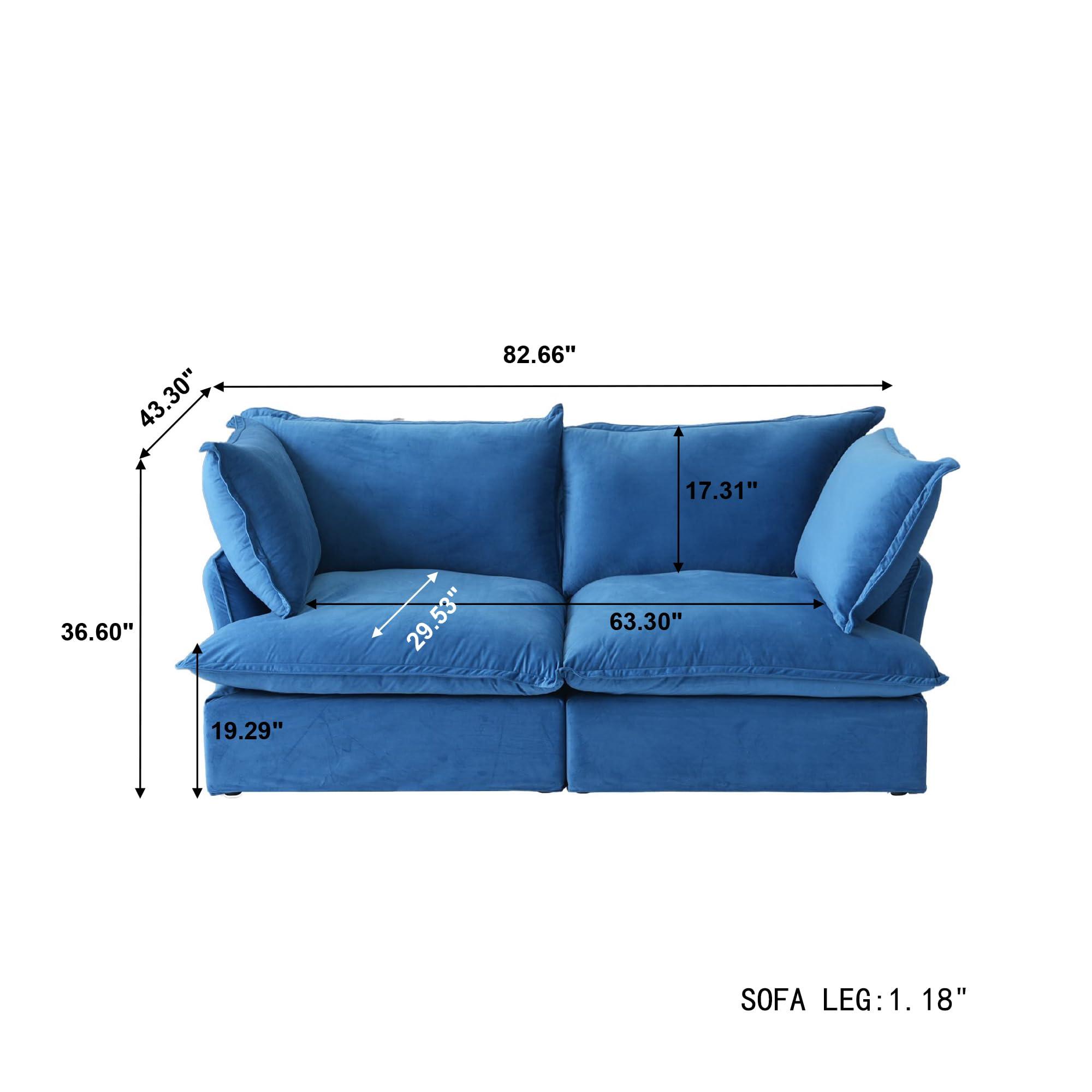 WJShome WJShome Sectional Couches for Living Room,Cloud Modular Sectional Sofa, Velvet Deep Couch,Cushion Covers Removable,LoveSofa 82.66inch,Blue