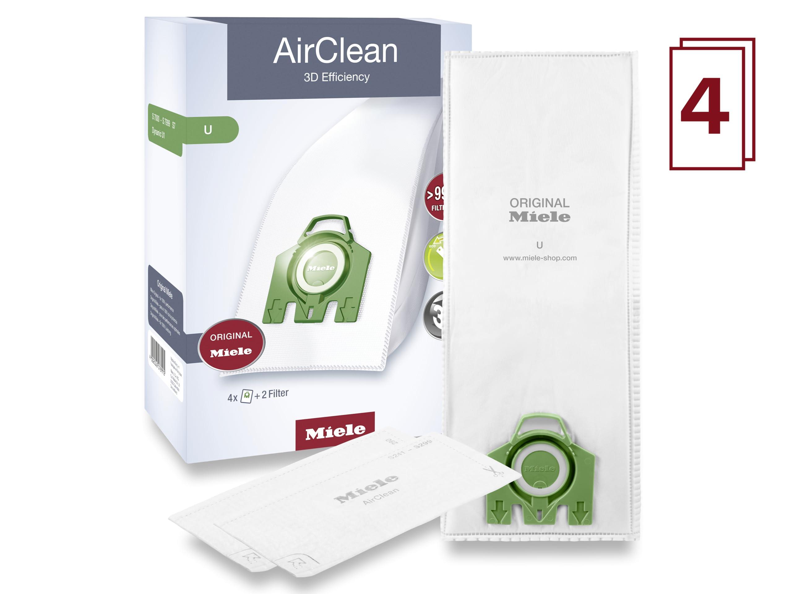 Miele Miele AirClean 3D Efficiency Dust Bag, Type U, 4 Bags & 2 Filters