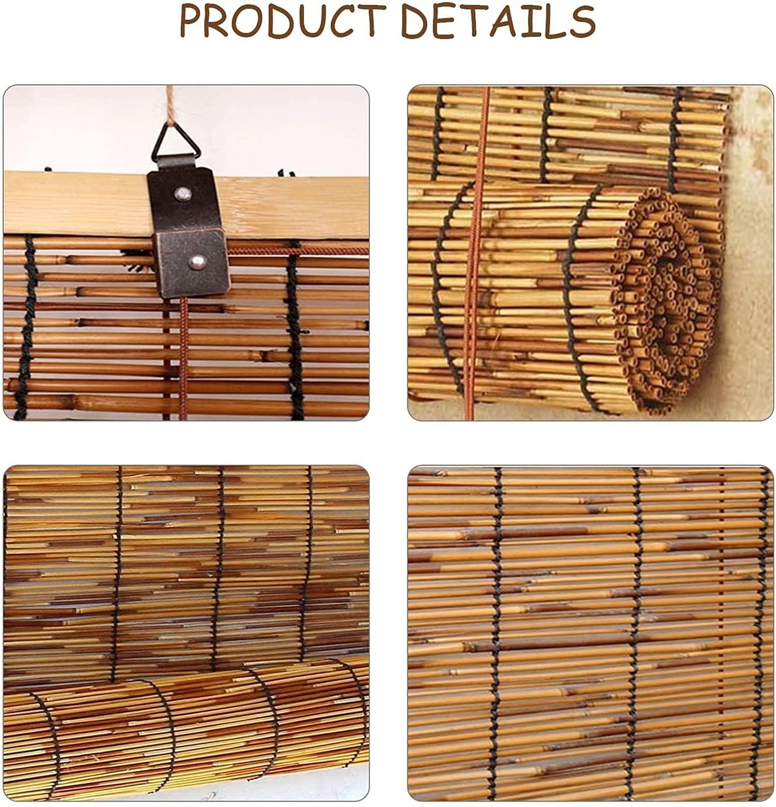 RHSH Roller Blinds - Bamboo Window Blinds - Vertical Blackout Blinds, 120x200cm 150x155cm 160x300cm, Shade, Ventilation, Cool, Roman Blind, Bamboo Roll Up Shades Blinds for Windows/Gazebo Natural Woven