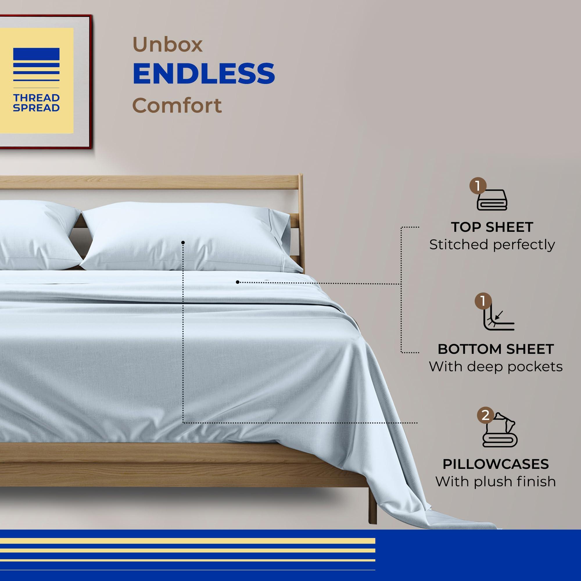 THREAD SPREAD THREAD SPREAD 100% Egyptian Cotton Sheets Queen Size - 800 High Thread Count Sheets Queen, 4 Piece Luxury Hotel Sheets for Queen Size Bed, 16\" Deep Pocket Soft Sateen Cooling Bedding Sets (Light Blue)