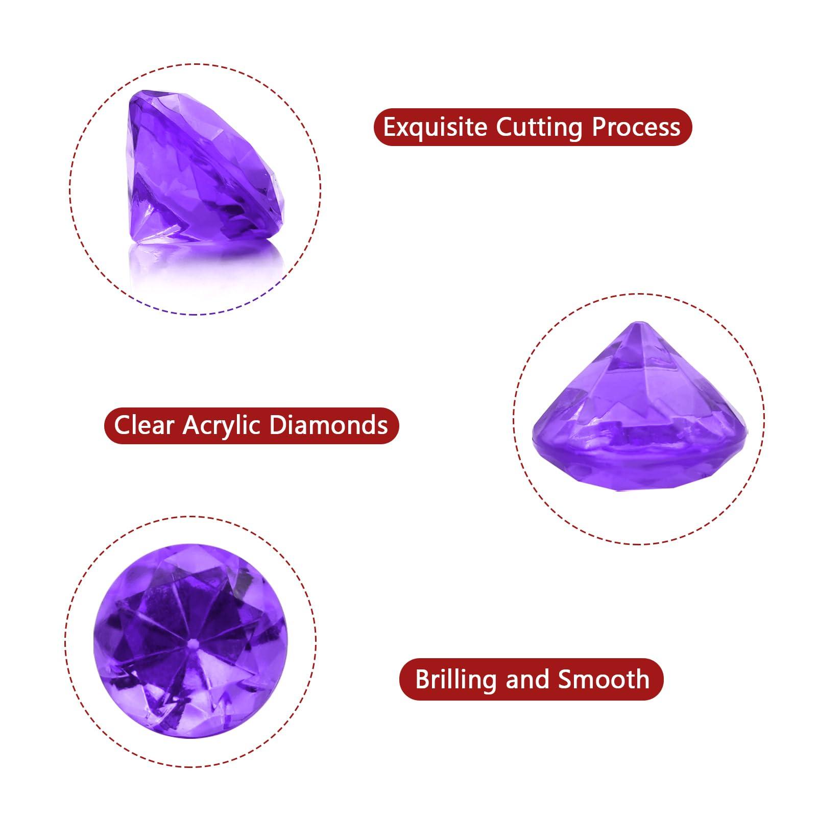 XHKDSYMC 100 PCS Acrylic Diamond Gems, Purple Acrylic Diamonds 1 Inch Acrylic Gemstones Vase Filler Fake Gems Plastic Gems for Home Table Scatters Party, Event, Wedding, Arts & Crafts, Birthday Decorations