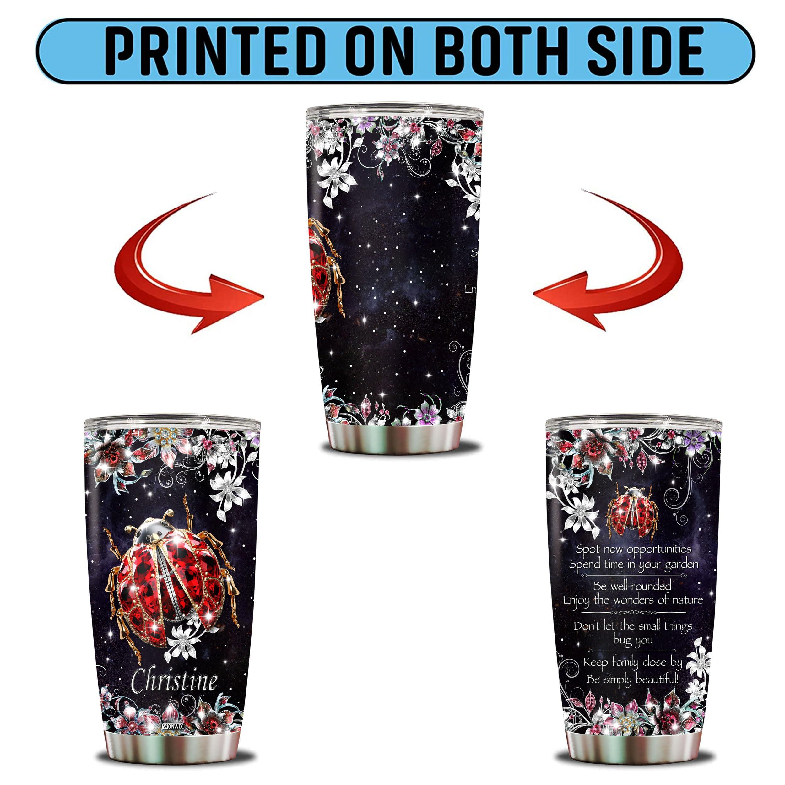 WONWIX WONWIX Personalized Ladybug Gifts for Women 20oz Stainless Steel Insulated Coffee Cup Mug Travel Water Bottle Thermos Tumbler with Lid Gift for Wife Daughter Christmas Birthday Mother\'s Day Valentine