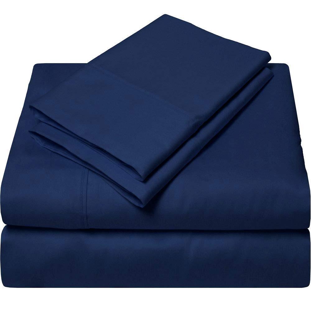 Splitsvilla 100% Cotton Split King Size Bed sheet set 800 TC Soft Sheets Set 5 Piece Bed Sheet Set Good Fit Deep Pockets 21\'\' Fitted Sheet Long-Staple Cotton Sheets, Sateen Weave (5 PCs Split King, Navy Blue)