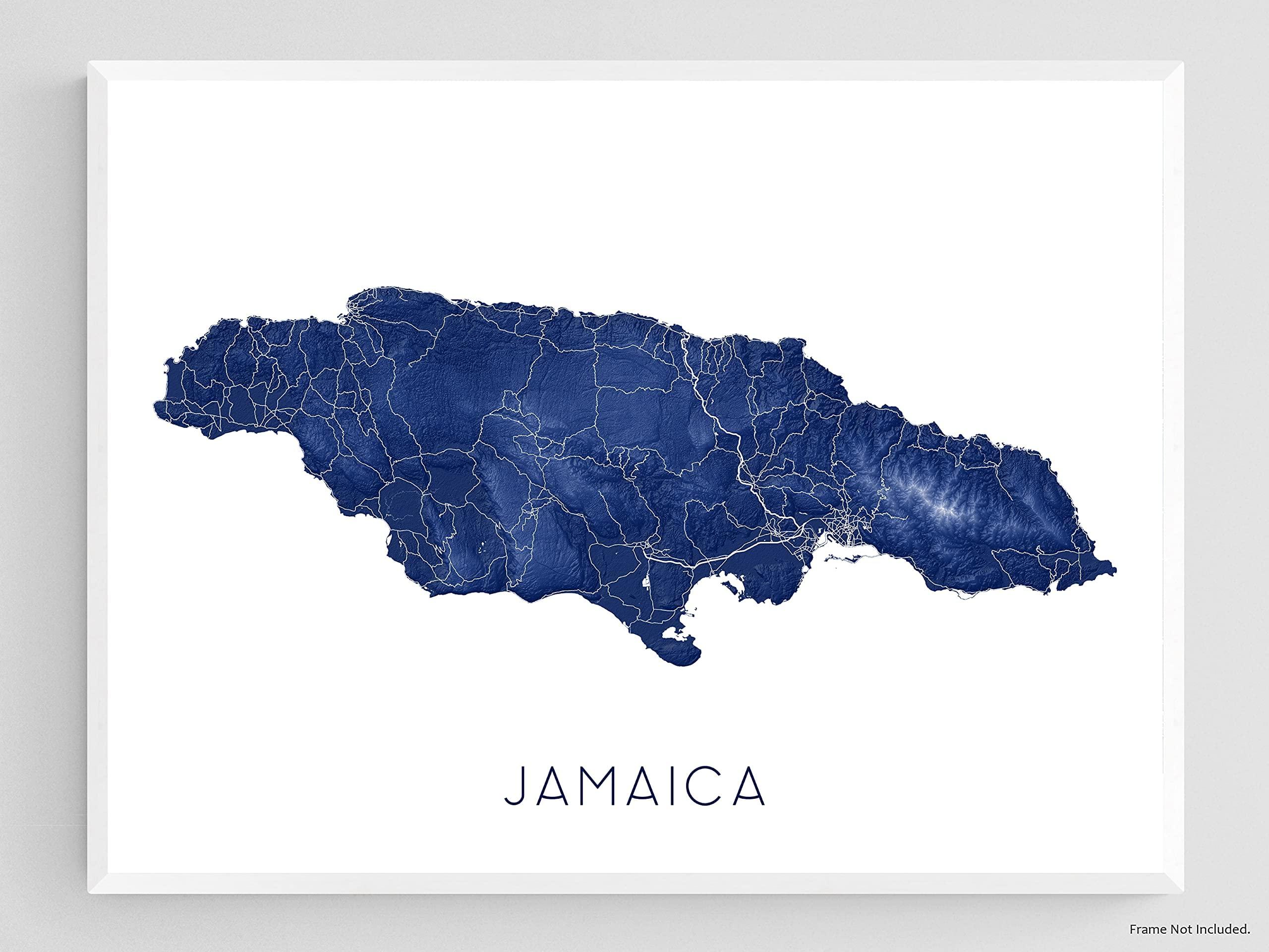 Maps As Art Jamaica Map of Jamaica Print 8x10, Jamaica Poster 24x36, Handmade Blue Jamaica Island Maps with Landscape, Caribbean Wall Art (36 x 24\" Landscape, Midnight)
