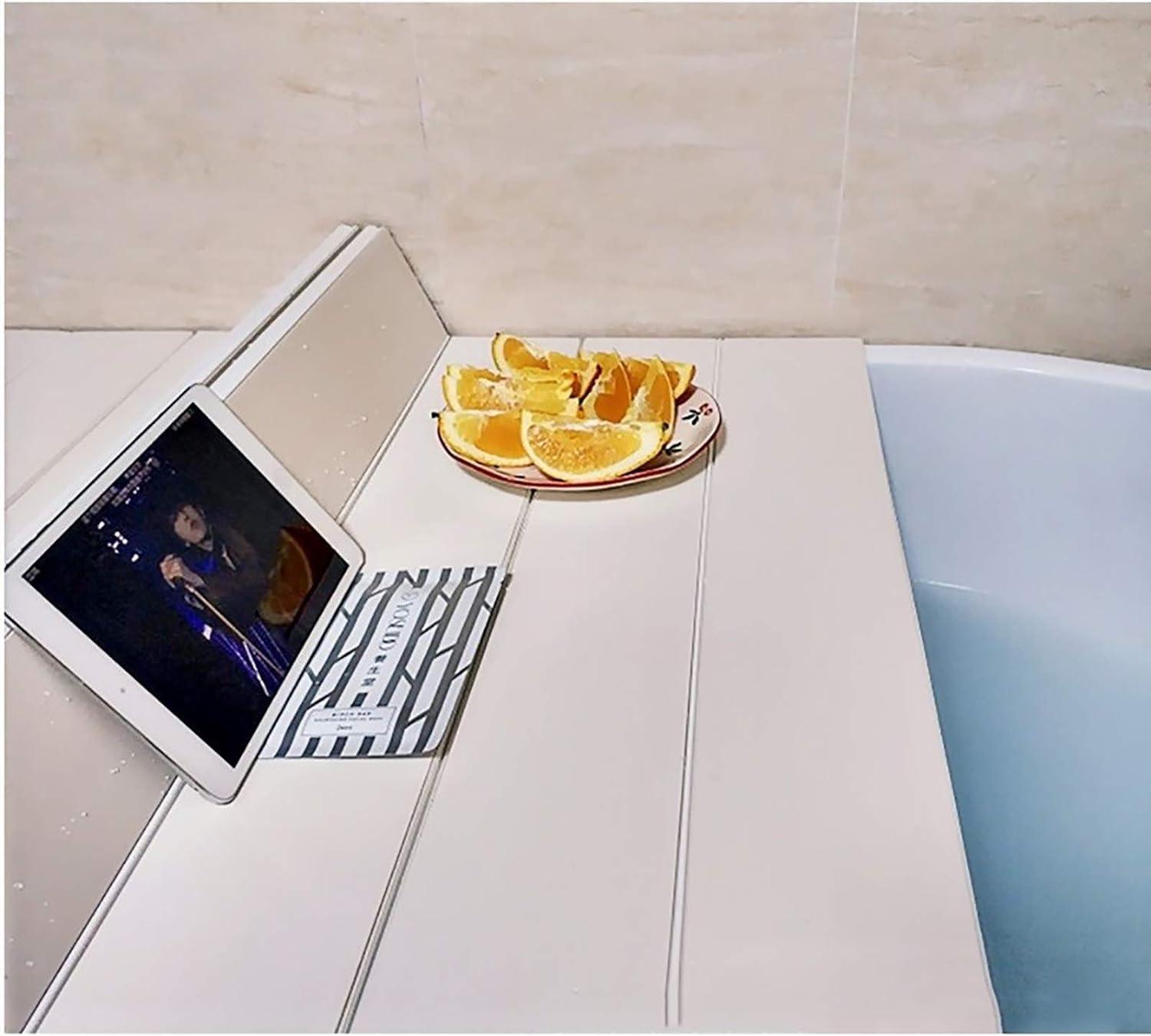 DAZULI Folding Bathtub Cover PVC Bathtub Tray Shutter Bath Lid 0.6cm Thickness Bathtub Dust Board Insulation Cover for Bathing Reading Relaxing Soaking Bracket(Size:70x160x0.6cm,Color:White)