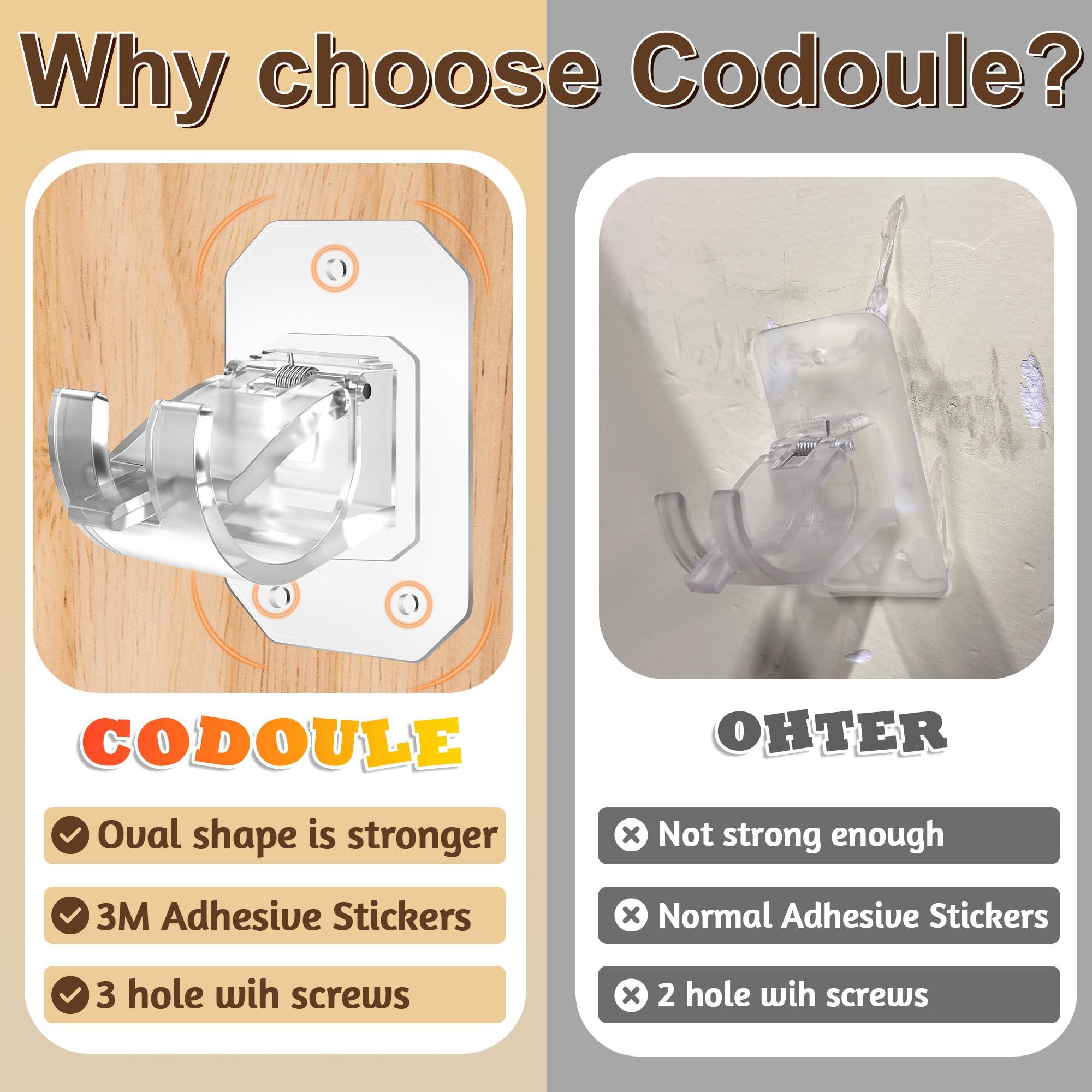 Codoule 2PCS No Drill Curtain Rod Brackets,Curtain Rod Holders No Drilling,Adhesive Curtain Rod Hooks,Nail Free Adjustable Curtain Hangers,Lokinsetin Perforated Non Nail Screw Stick On Sticky Drape Pole Stand