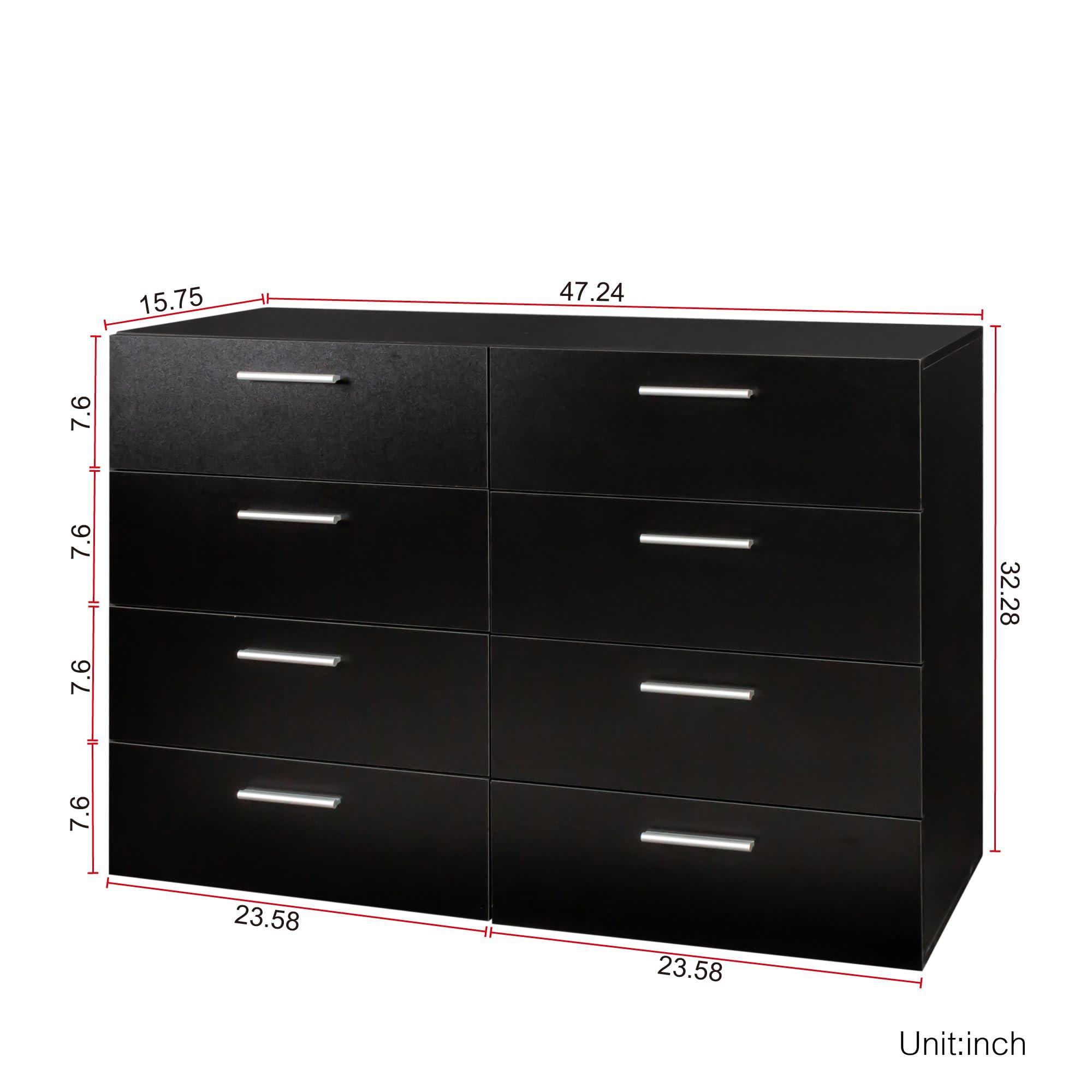 UZUGUL UZUGUL Black Dresser for Bedroom,Modern Large 8 Drawer Dresser,Wood Dresser,Storage Chest of Drawer,Dresser Bedroom Furniture,TV Dresser for Living Room