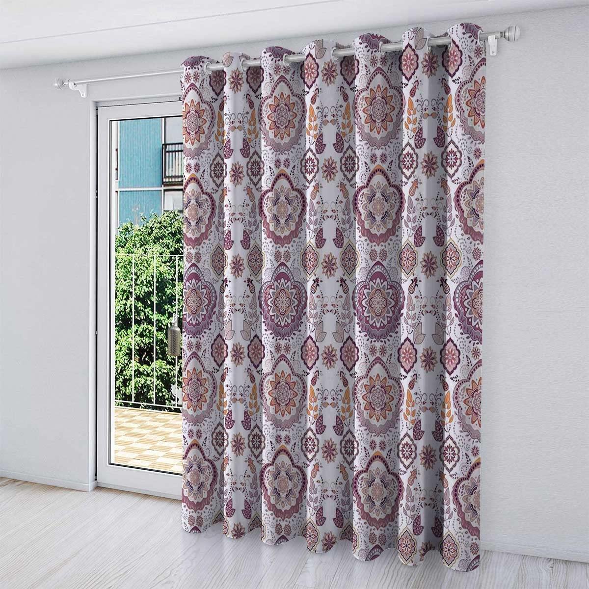 NEW1-ART Medallion Decor Window Curtain Panels Purple Aubergine Basement Window Curtains Study Room,1 Panel,(W) 51 X (H) 51 Inches
