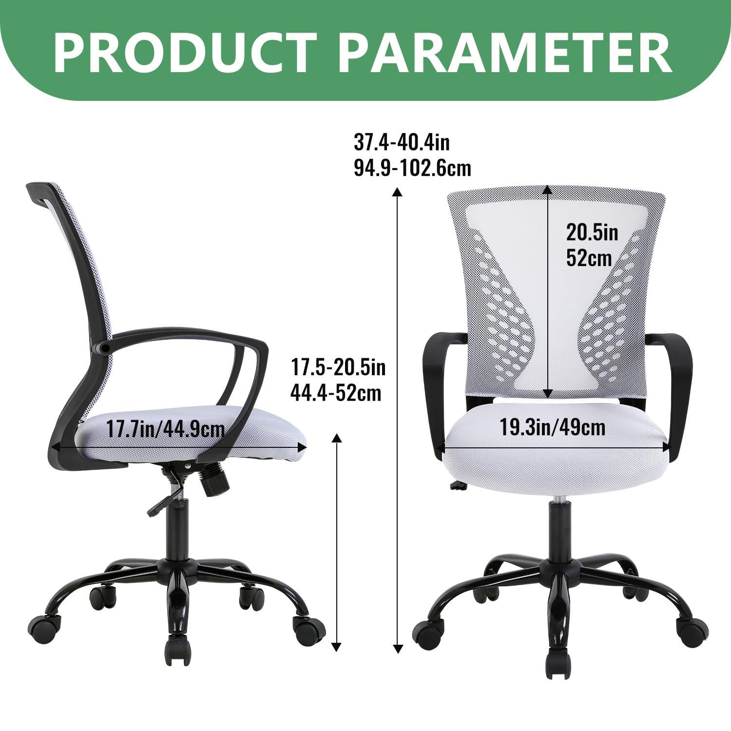 Dopinmin Office Chair Mesh Chair with Ergonomic Lumbar Support and Armrest Adjustable Computer Chair Study Desk Chair Swivel Rolling Task Chair Modern Executive Chair White