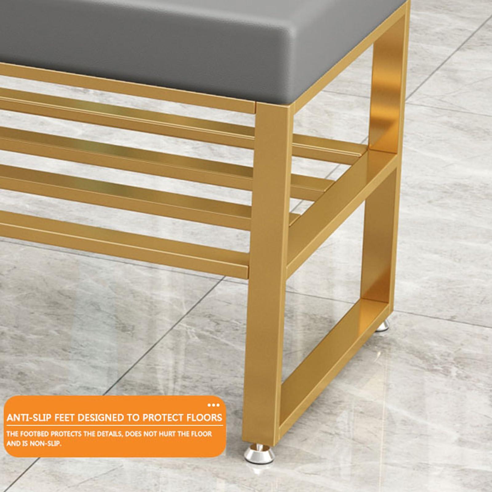 HomeLoft Basics Shoe Storage Bench Entryway Bench Faux Leather Shoe Bench 2 Tier Upholstered Bench with Storage Shelf Long Bench Metal Frame