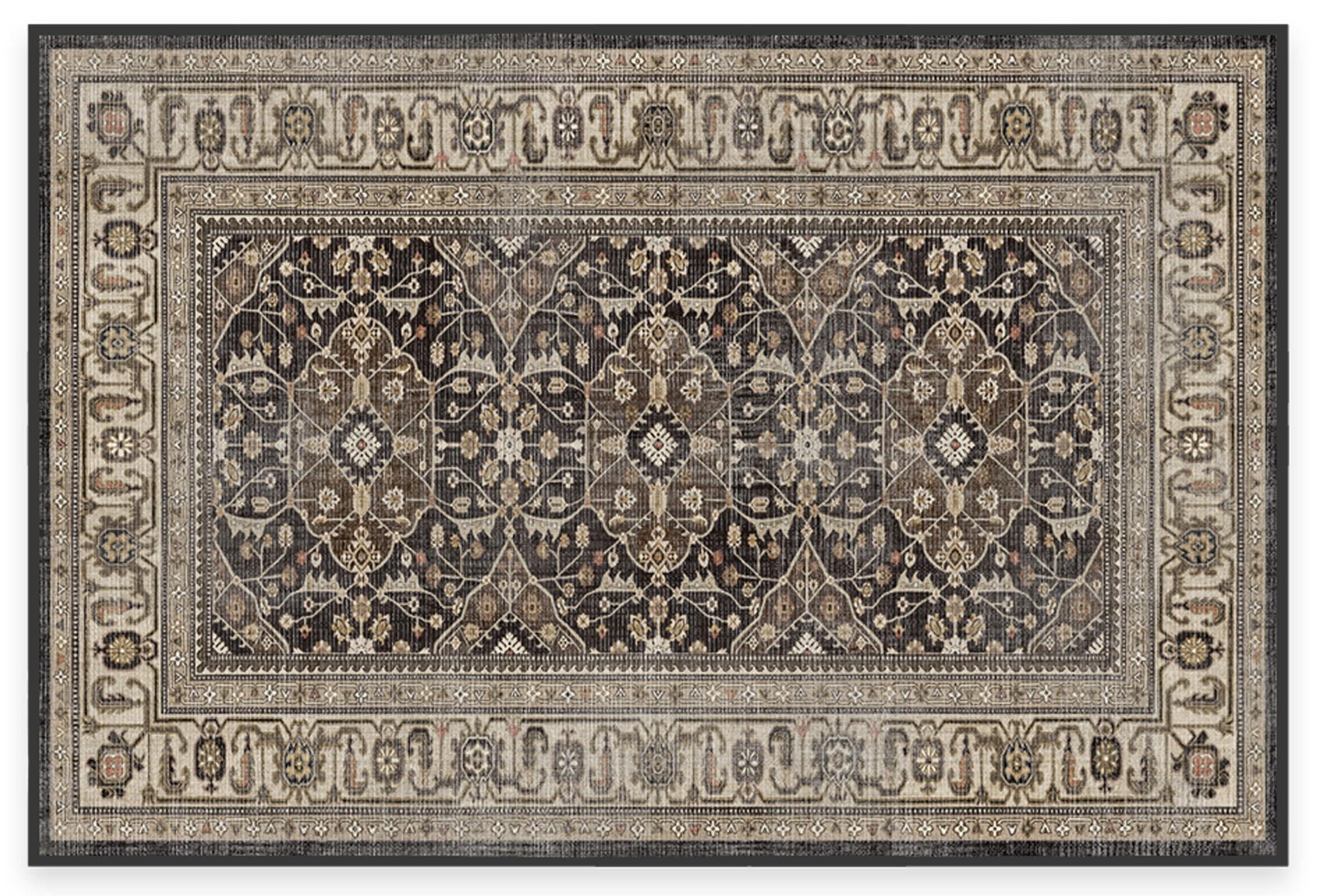 RUGGABLE Ruggable Washable 2x3 Area Rug, Alessia Dark Wood, Premium Vintage Rugs for Living Room, Bedroom, Kitchen, Office, Classroom with Gripper Non Slip Pad