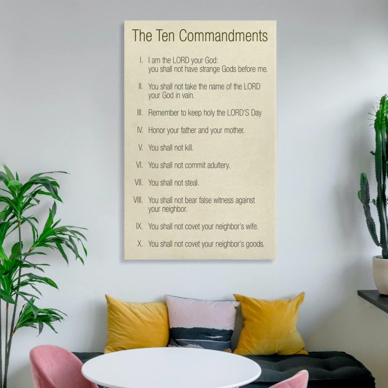 ZHJLUT Posters Ten Commandments Catholic Wall Art Prayer Scripture Wall Art Faith Quotes Poster Canvas Art Poster Picture Modern Office Family Bedroom Living Room Decorative Gift Wall Decor 16x24inch(40x6