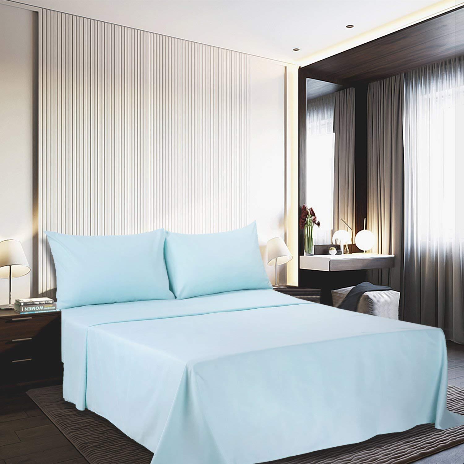 Glamour Bedding Glamour Bedding Warm 500 GSM Sky Blue 5 Pieces Pinch Pleated Super King Size Comforter Set (Comforter + 4 Pillowcases) 800 Series Egyptian Cotton Duvet Insert