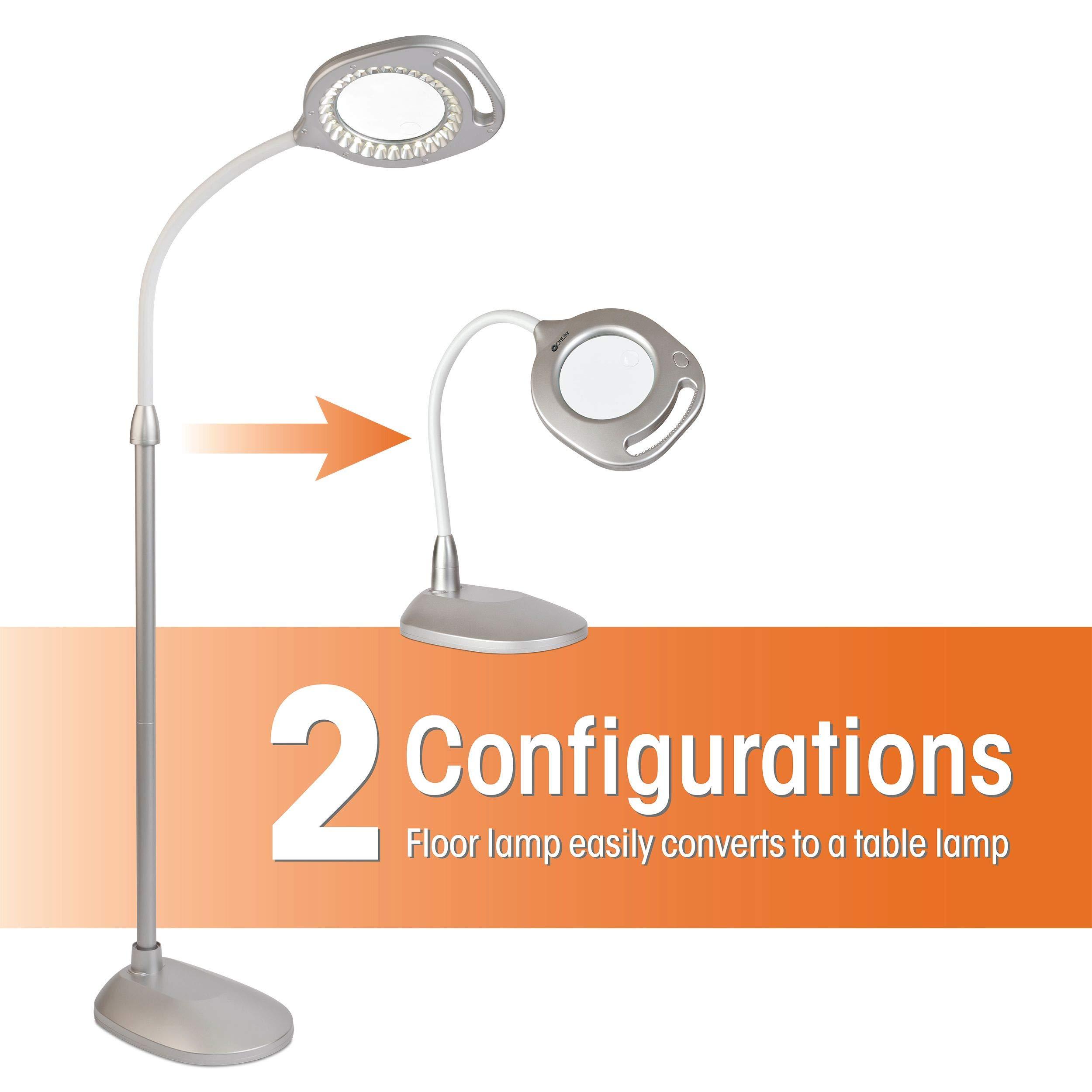 OttLite OttLite 2-in-1 LED Magnifier Light Floor and Table Lamps Optical Grade Hands-Free Magnifying LED Light, Modern Design for Crafting, Sewing, Reading, Needlework