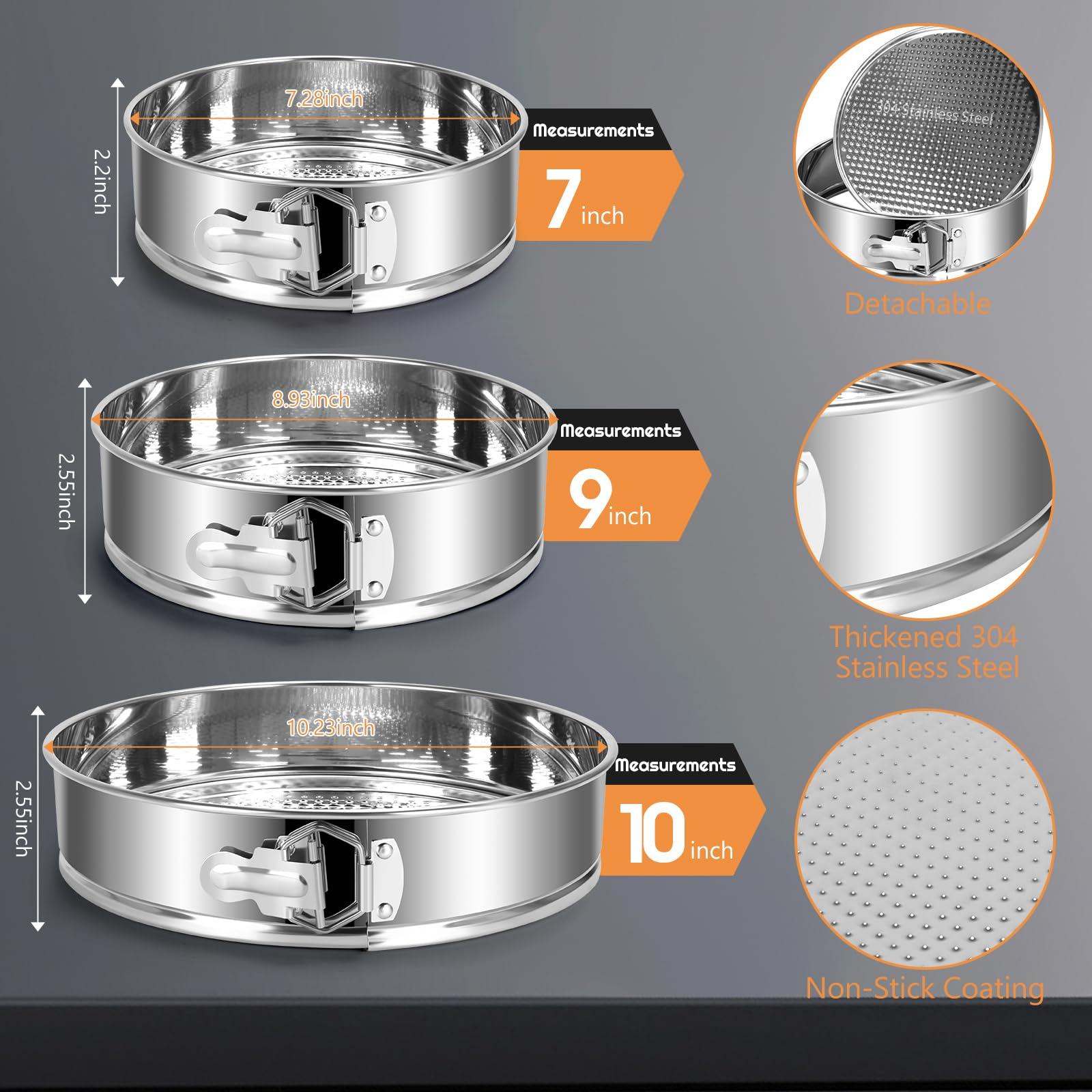 Vermida Stainless Steel Springform Pan Set,7\" 9\" 10\" Nonstick Leakproof Baking Cake Pan Set,Round Bakeware Cheesecake Pan with Removable Bottoms and 20pcs Parchment Paper Liners for Instant Pot and Oven