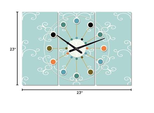 DesignQ DesignQ Mid-Century Modern Wall Clock 'Turquoise Minimal Ornament' Blue Round Wall Clock for Living Room Decor