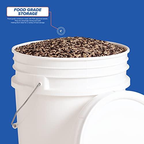Bestand 5 gallon Food Grade White Plastic Bucket with Handle & Lid - Set of 6
