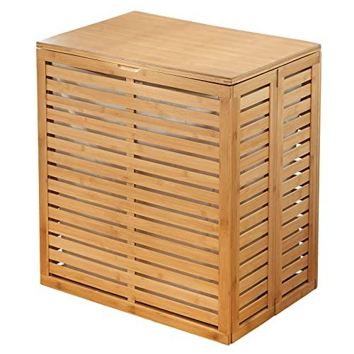 mDesign mDesign Bamboo Wood Foldable Laundry Basket Storage Organizer w/Removable Fabric Liner, Lid, Collapsible Laundry Hamper for Laundry Room, Bathroom, Bedroom, Holds Clothes - Echo Collection - Natural