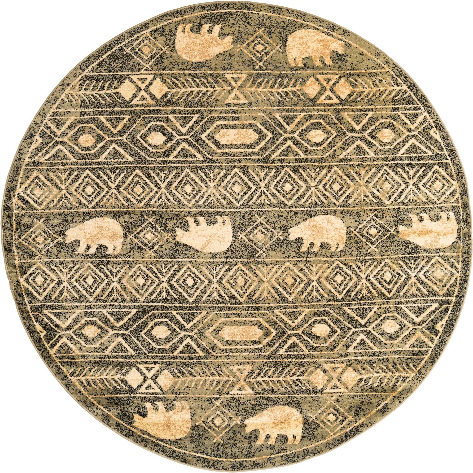 Rugs.com Rugs.com Pioneer Collection Rug 8 Ft Round Green Medium-Pile Rug Perfect for Kitchens, Dining Rooms