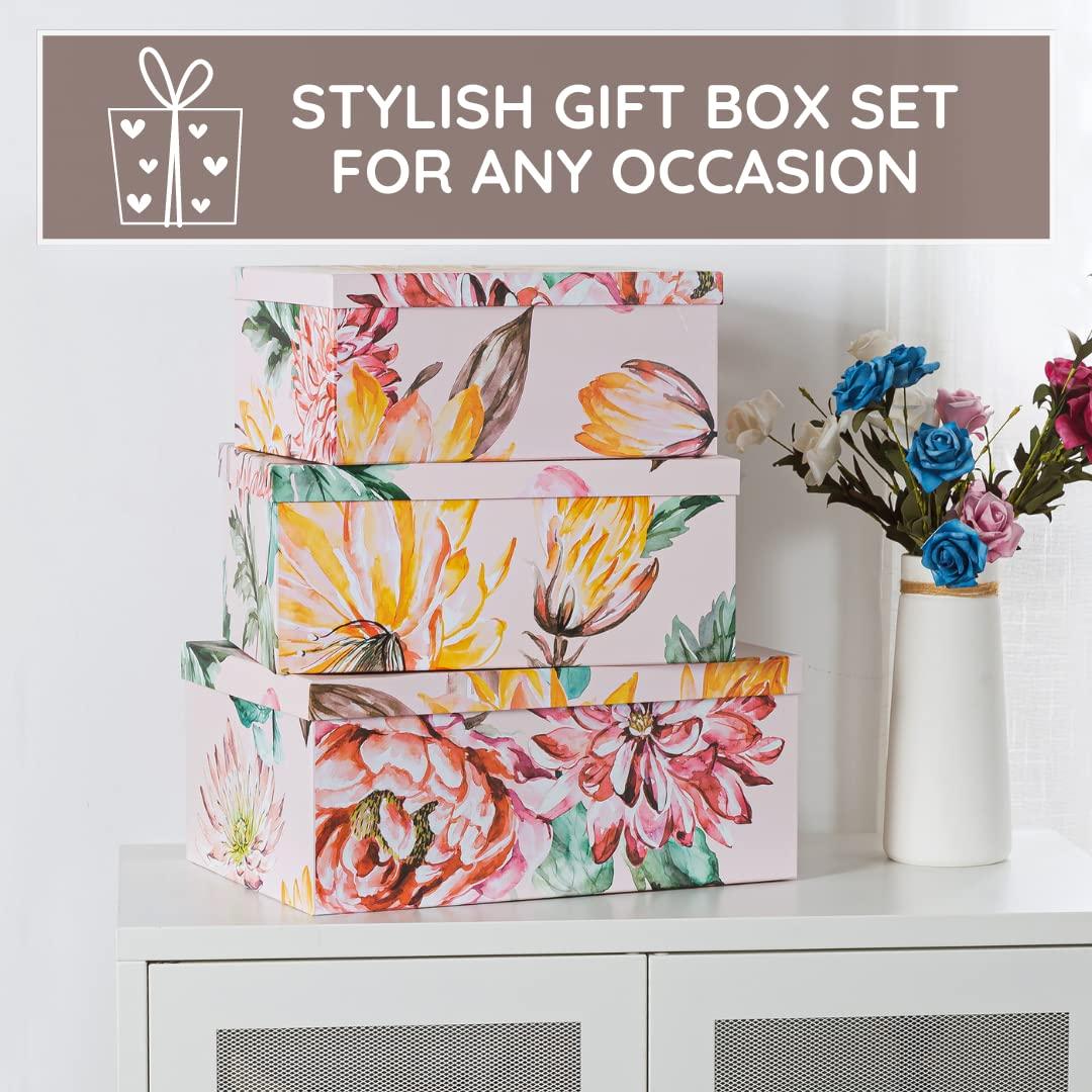 Soul & Lane Soul & Lane Decorative Cardboard Storage Boxes with Lids for Home Decor and Organization, Set of 3 Large Keepsake Boxes for Memories & Gifts, Nesting Floral Photo Storage Containers, Beauty in Bloom