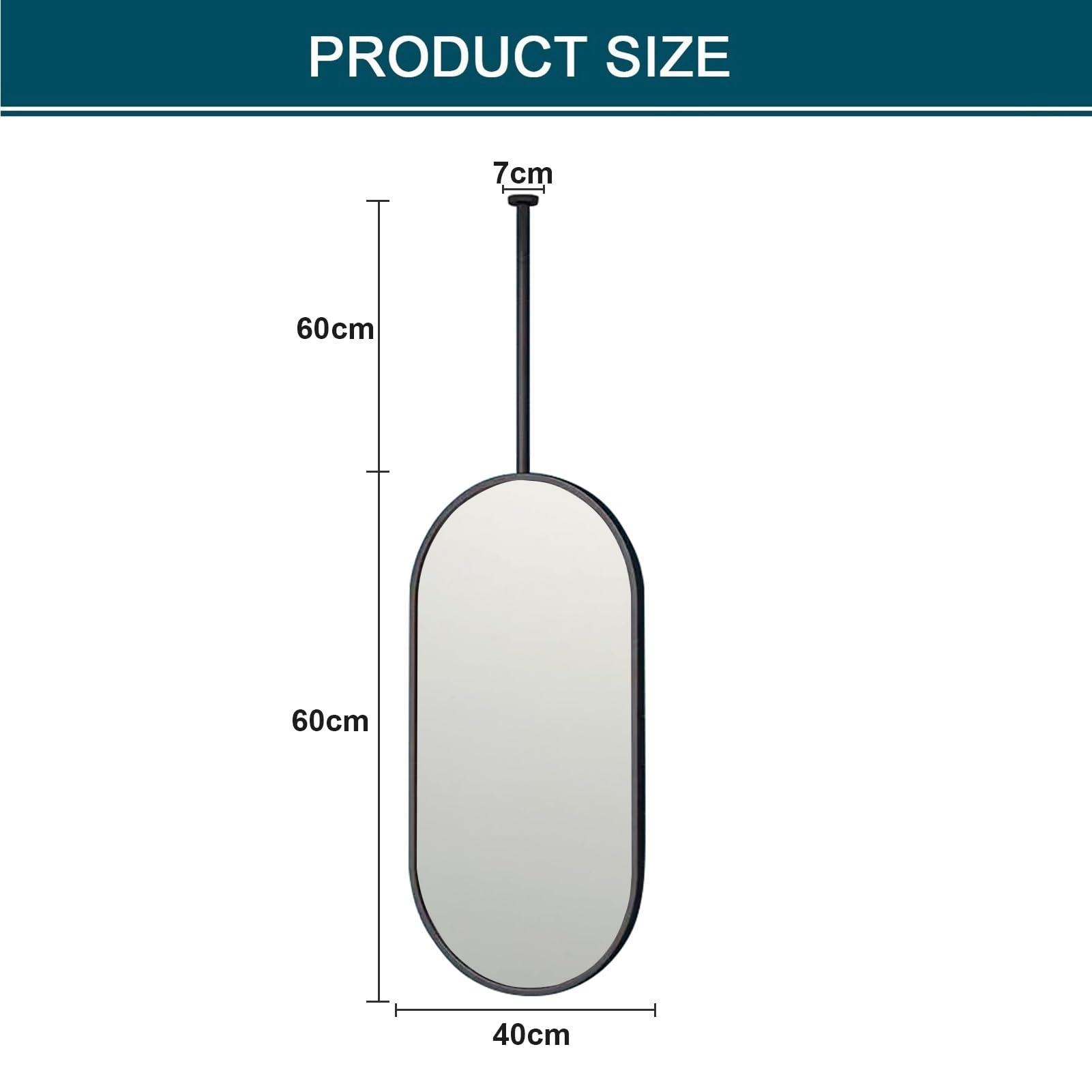 SXBHDM Ceiling Mounted Mirror with Black Metal Frame, Modern Decorative Mirrors Bathroom Vanity Mirror Hanging Rod Mirror for Bathroom Washroom Entrance Hallway (Size : 40cmx60cm)