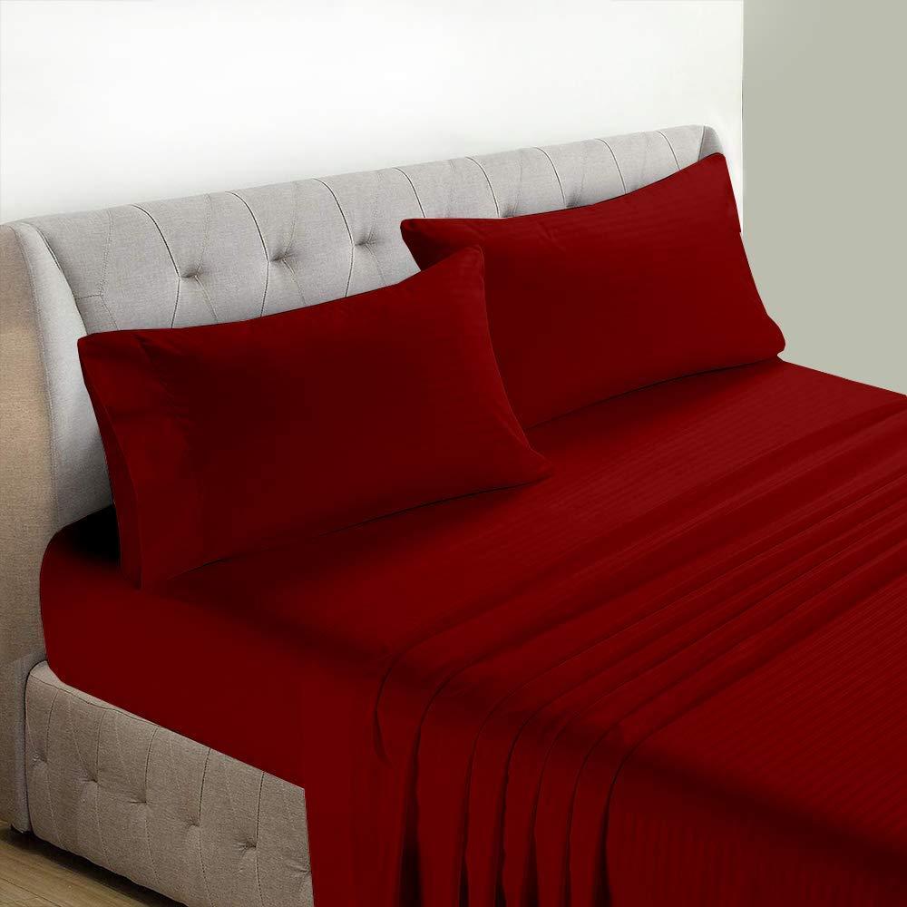 Bedding Kraft Bedding Kraft Bed Sheet Set - Burgundy Stripe Full Size 6 PC\'s Sheet Set - 1500 TC Cotton Sheets - Rich 100% Egyptian Cotton - Fits Mattress Upto 21 Inch Deep Pocket - Extra Deep Pocket Set