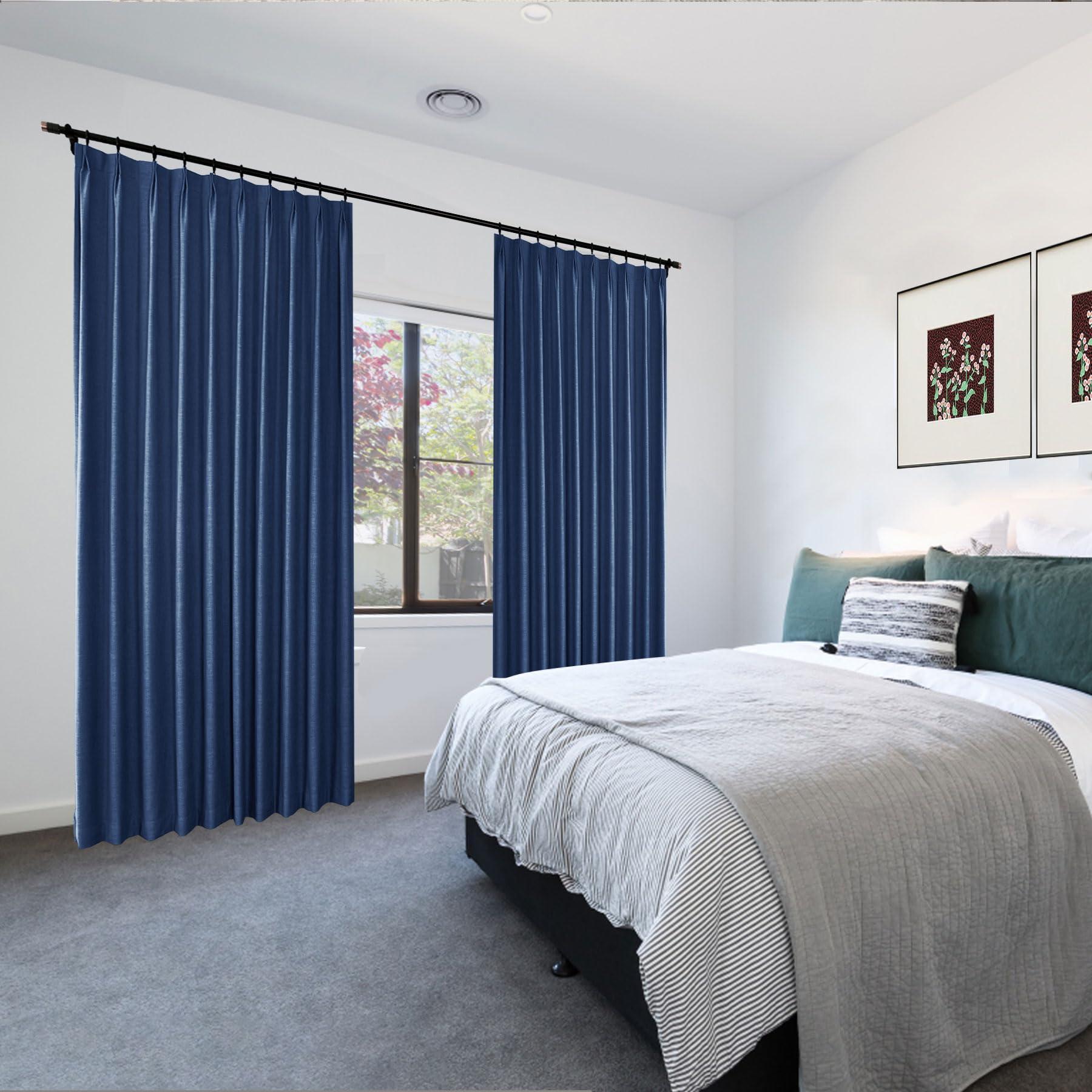 Frelement Frelement Extra Wide 150 Inches Drapes for Large Windows Full Blackout Linen Curtains for Sliding Glass Door Pinch Pleated Drapery with Blackout Lining, 150" W x 102" L, 1 Panel, Navy Blue