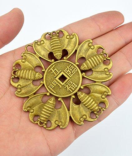 fengshuisale Two Big Fengshui Brass Five Bat Chinese Luck Coin Dia:2.9" I Ching Coins + Gift Bag Y1148