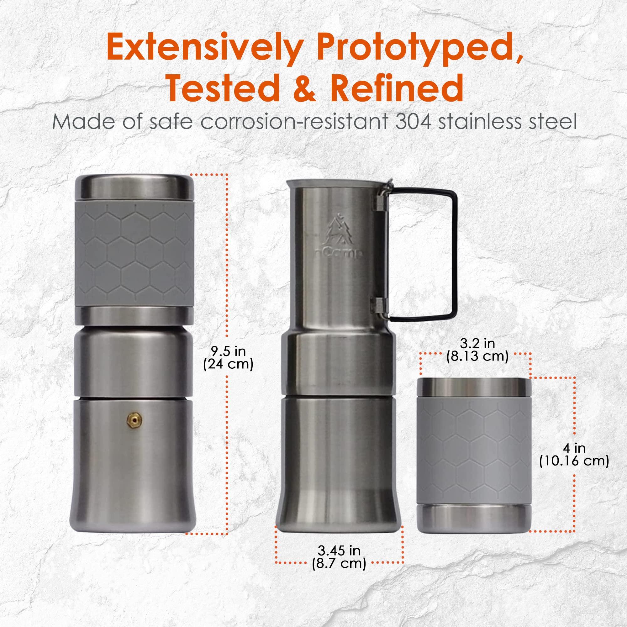 nCamp nCamp - Caf, Portable Coffee Maker, Portable Espresso Machine, Compact Camping Coffee Maker, Stainless Steel Travel Coffee Maker with Camping Coffee Cup, Reusable, 12 oz