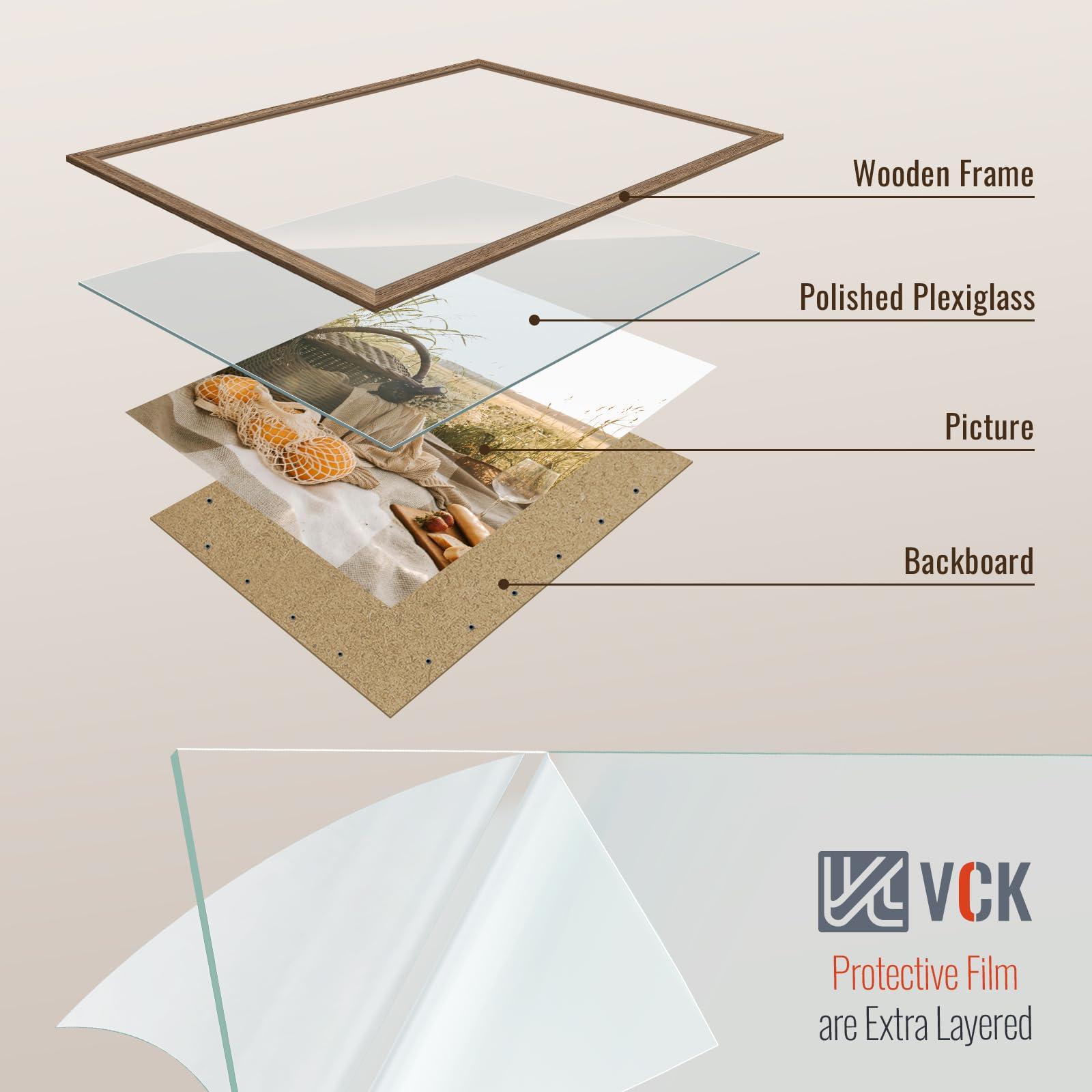 VCK VCK 24x36 Poster Frame 3 Pack - Brown Walnut, Natural Textured Solid Wood Picture Frame, Wall Mounting Hanging